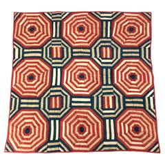 American Folk Art Red White and Blue Geometric Crib Quilt Wall Hanging, c. 1876