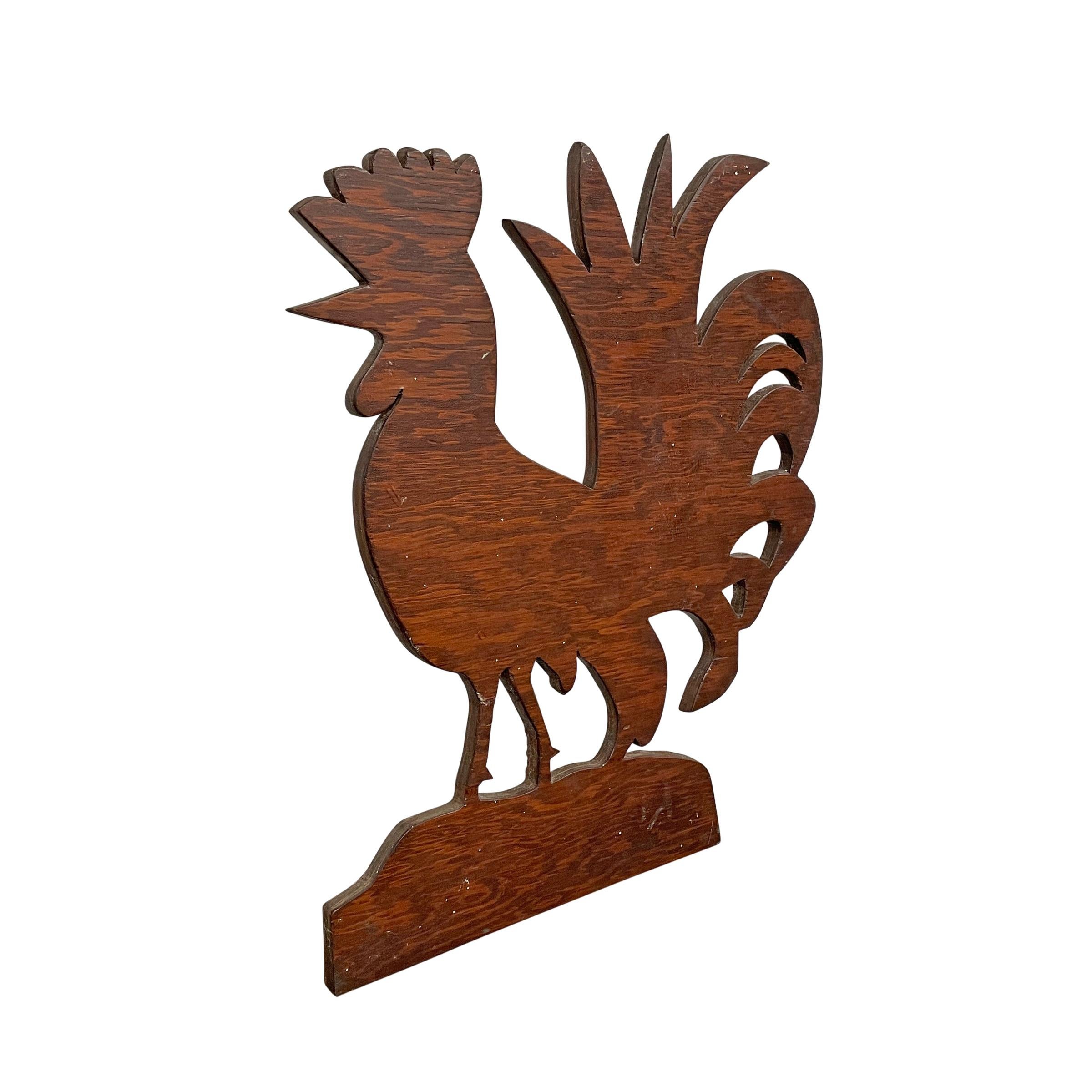 American Folk Art Rooster Sculpture on Custom Wall Mount In Good Condition In Chicago, IL
