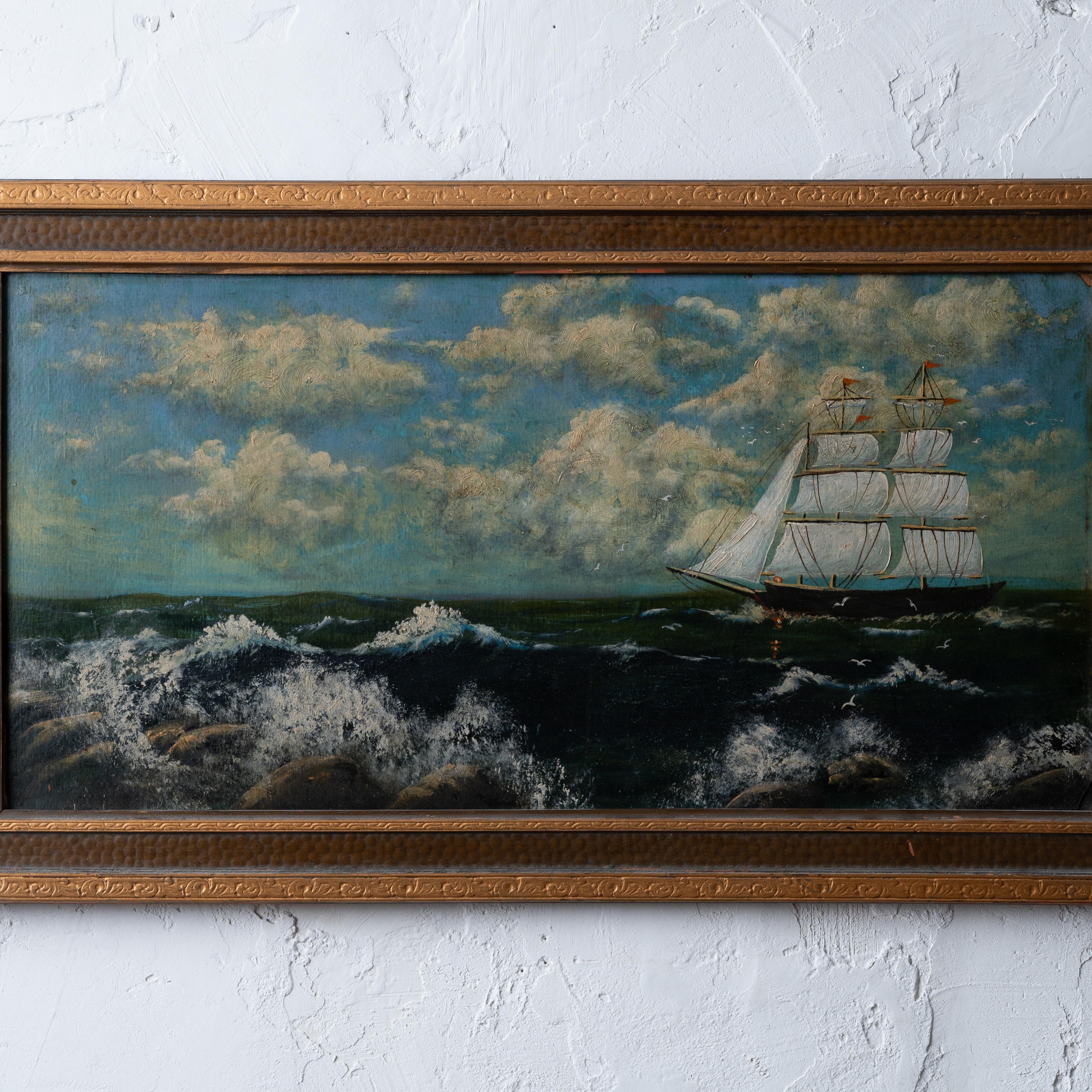 Early 20th Century American Folk Art Ship Painting, 1927 For Sale