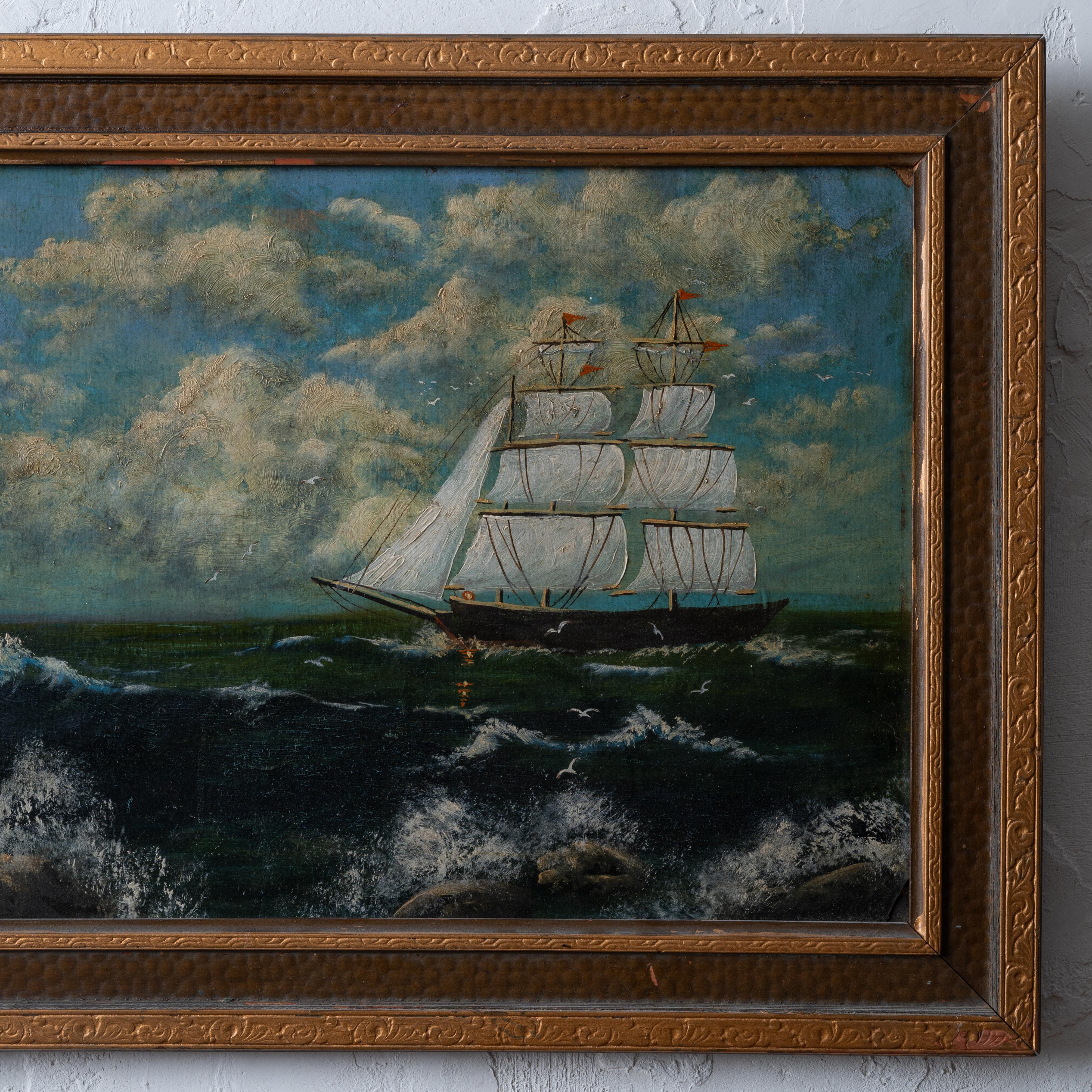 American Folk Art Ship Painting, 1927 For Sale 1