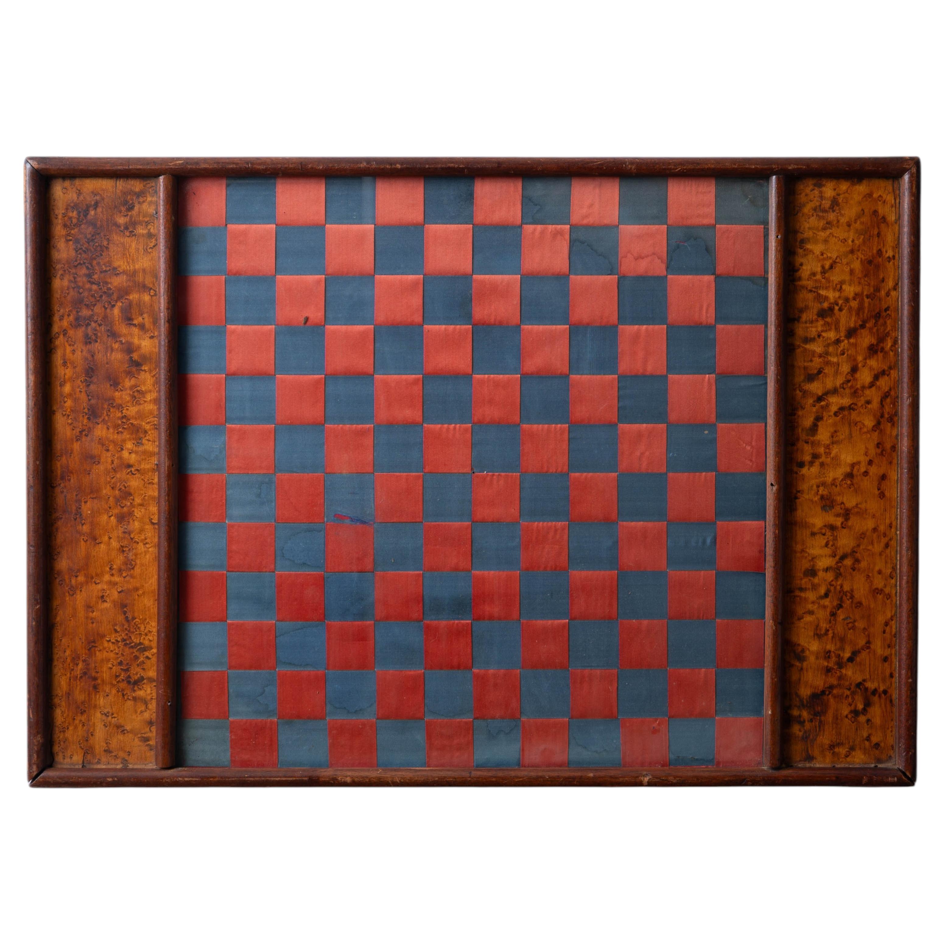 American Folk Art Silk Woven Birdseye Maple Chess & Checkers Board, c.1880