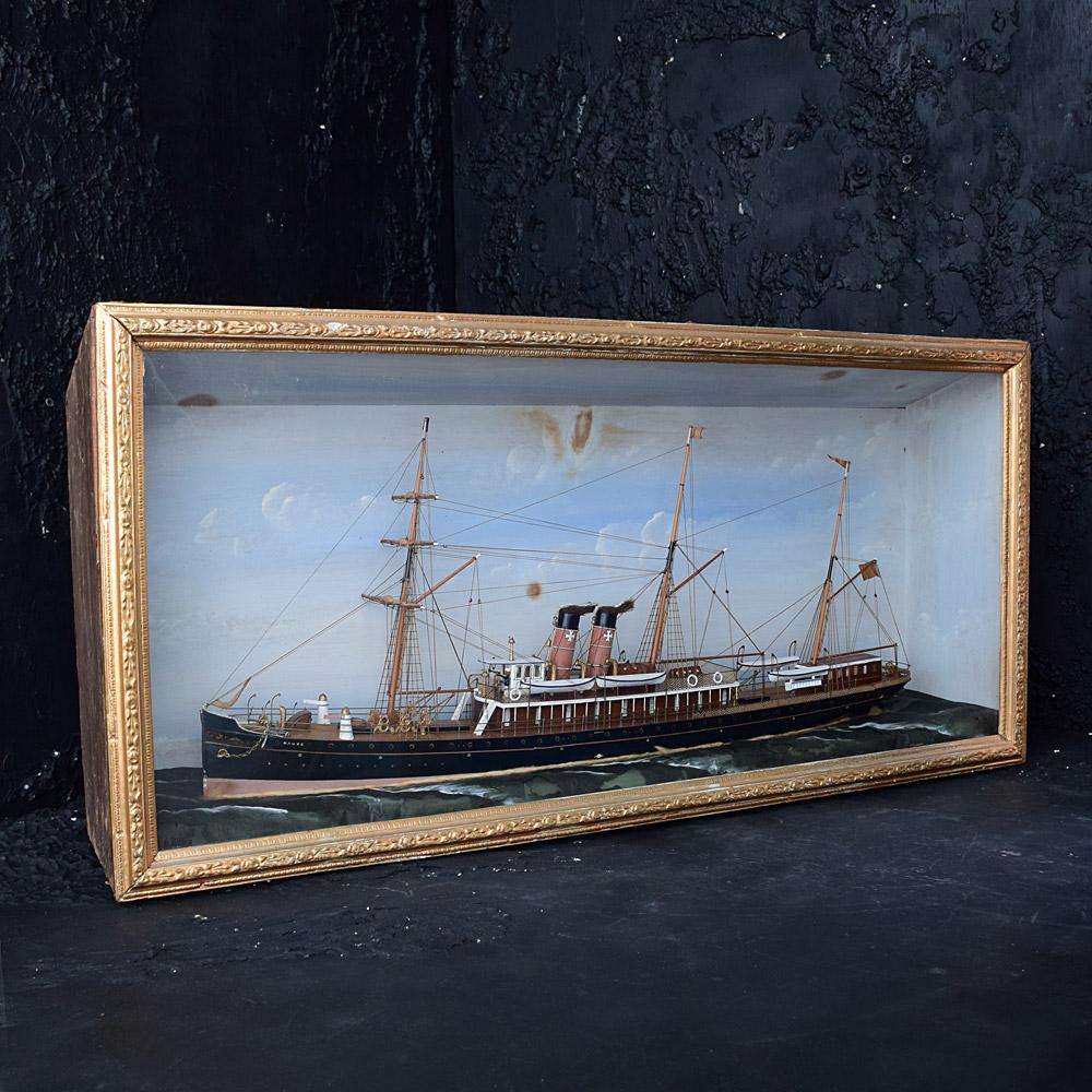 American Folk-Art Steam Ship Encased Diorama For Sale 1
