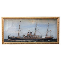 American Folk-Art Steam Ship Encased Diorama