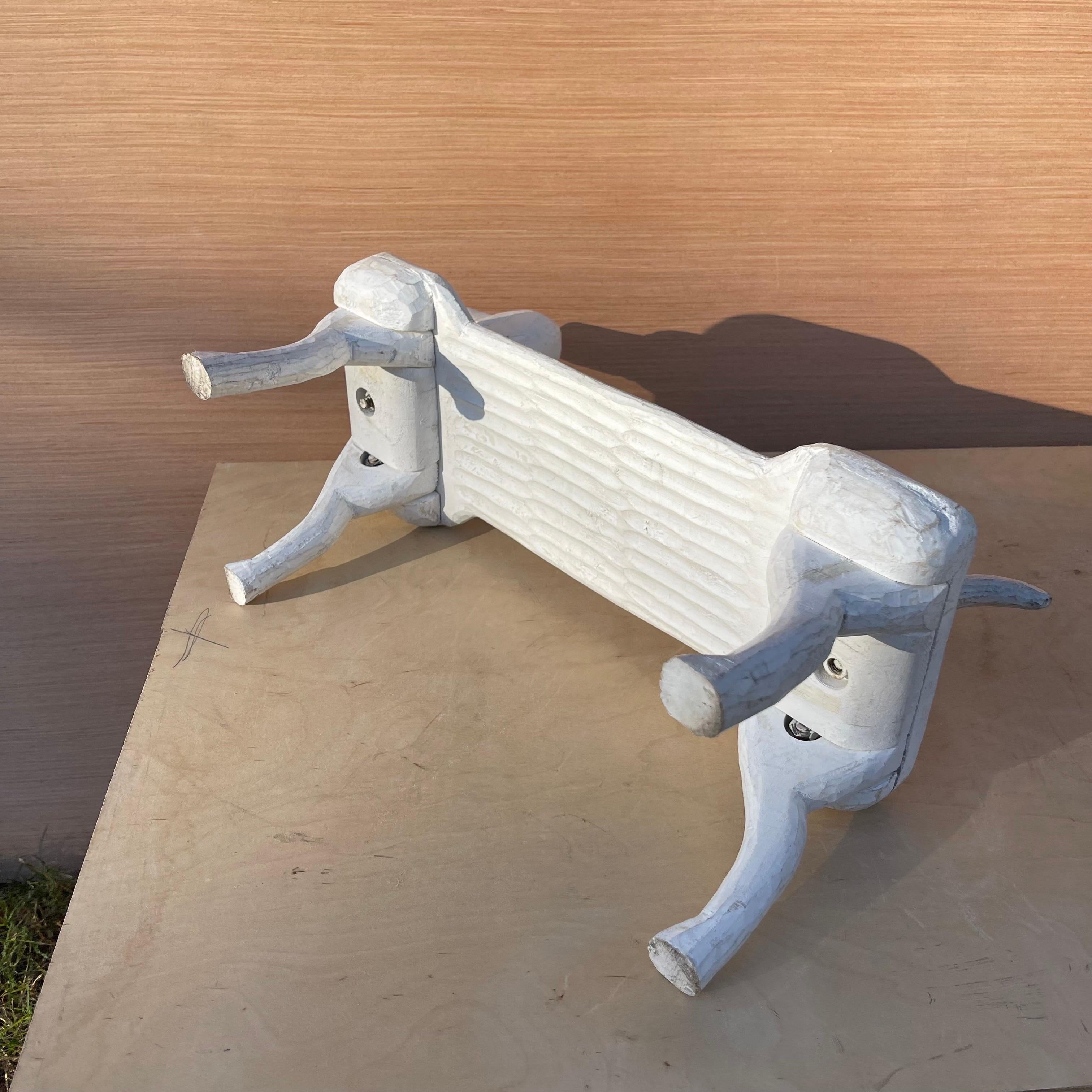 American Folk Art Style Carved Wood Hound Dog Footstool Stool 1
