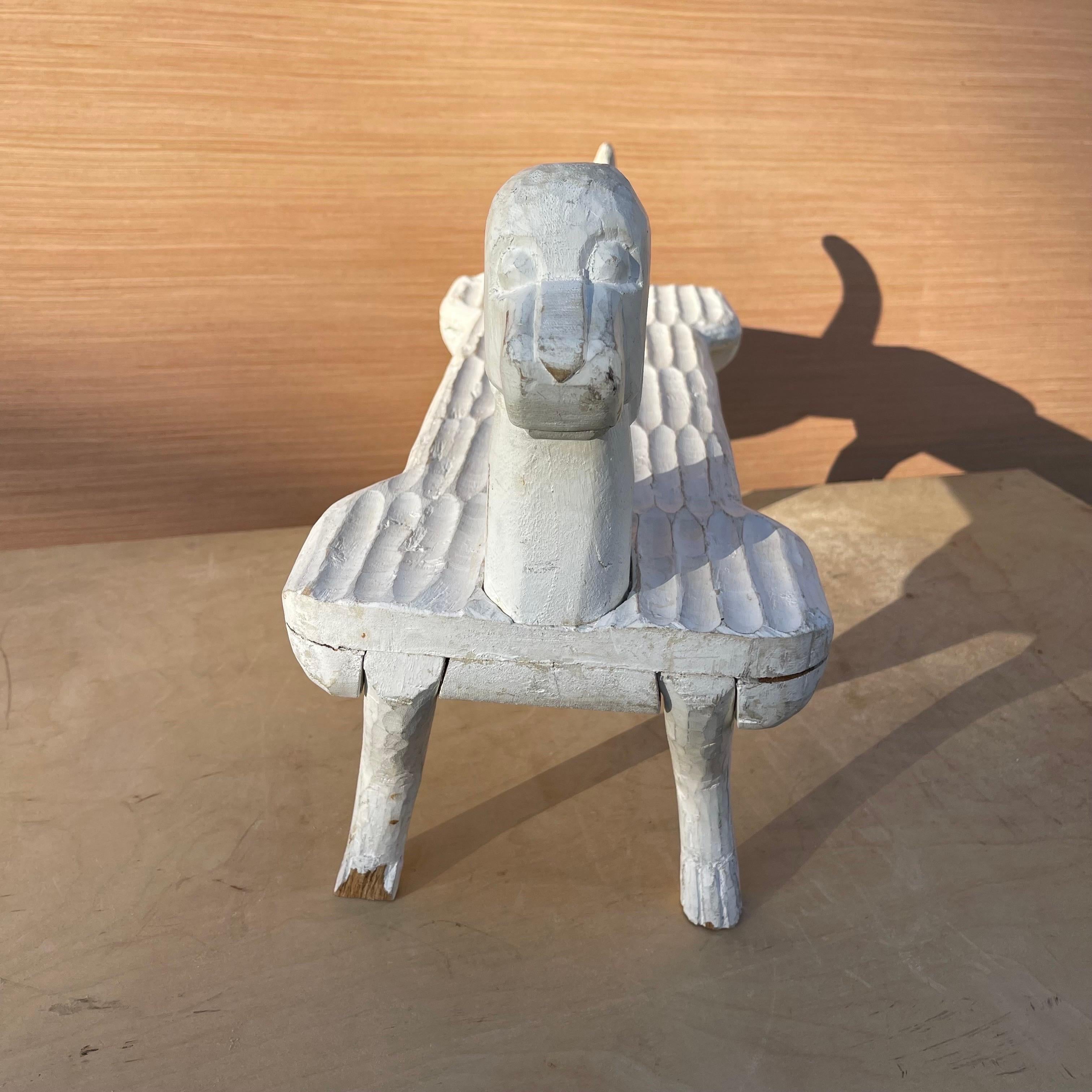 American Folk Art Style Carved Wood Hound Dog Footstool Stool 3