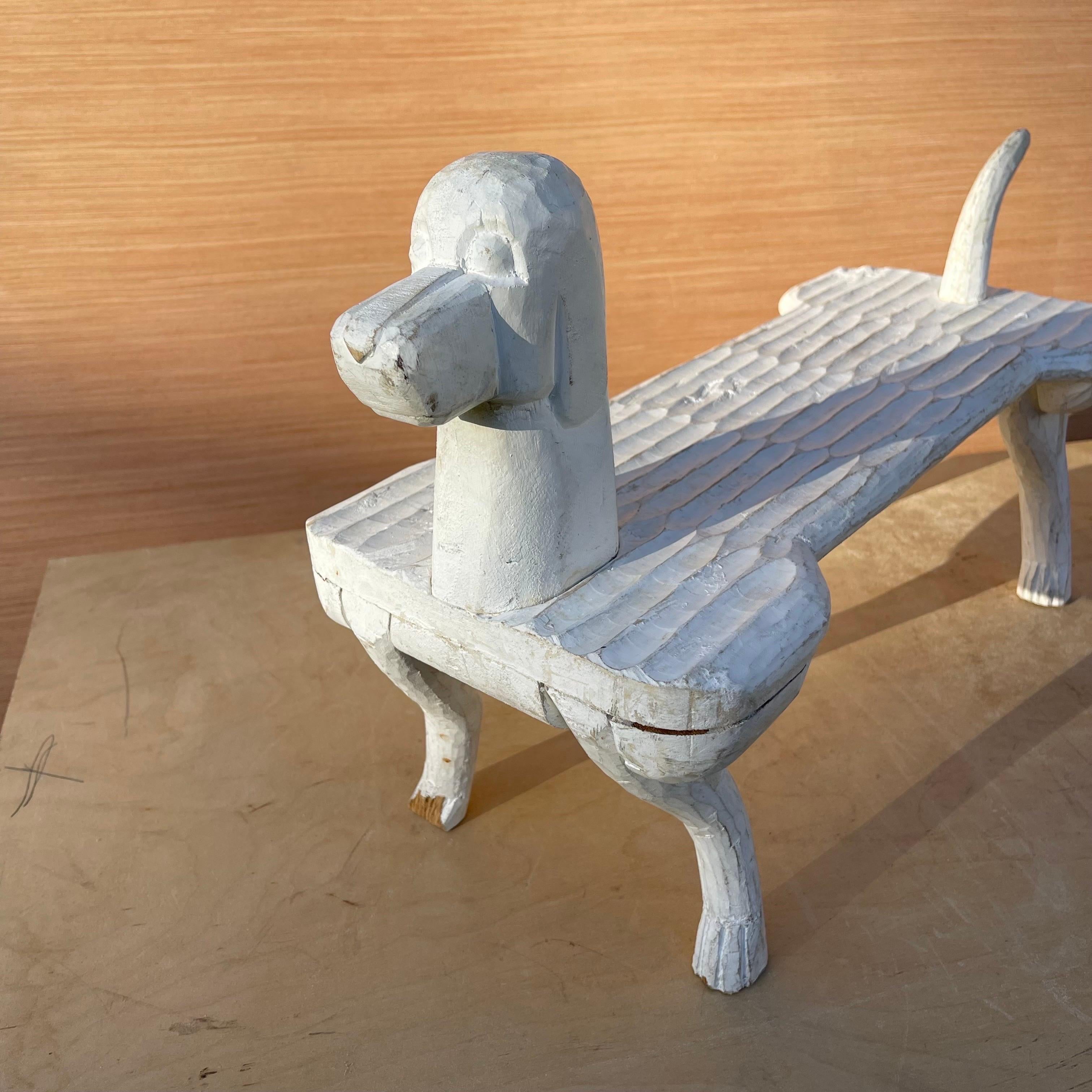 American Folk Art Style Carved Wood Hound Dog Footstool Stool 4