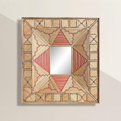 American Folk Art Toothpick Framed Mirror