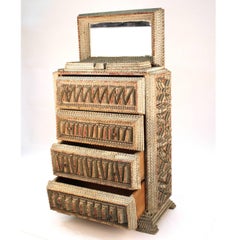 American Folk Art Tramp Art Miniature Wooden Dresser