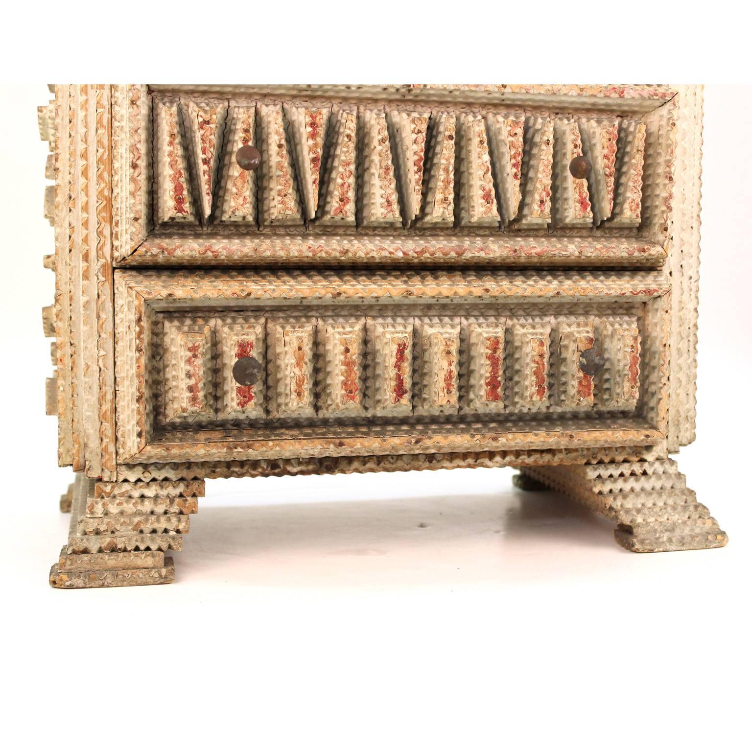 American Folk Art Tramp Art Miniature Wooden Dresser 3