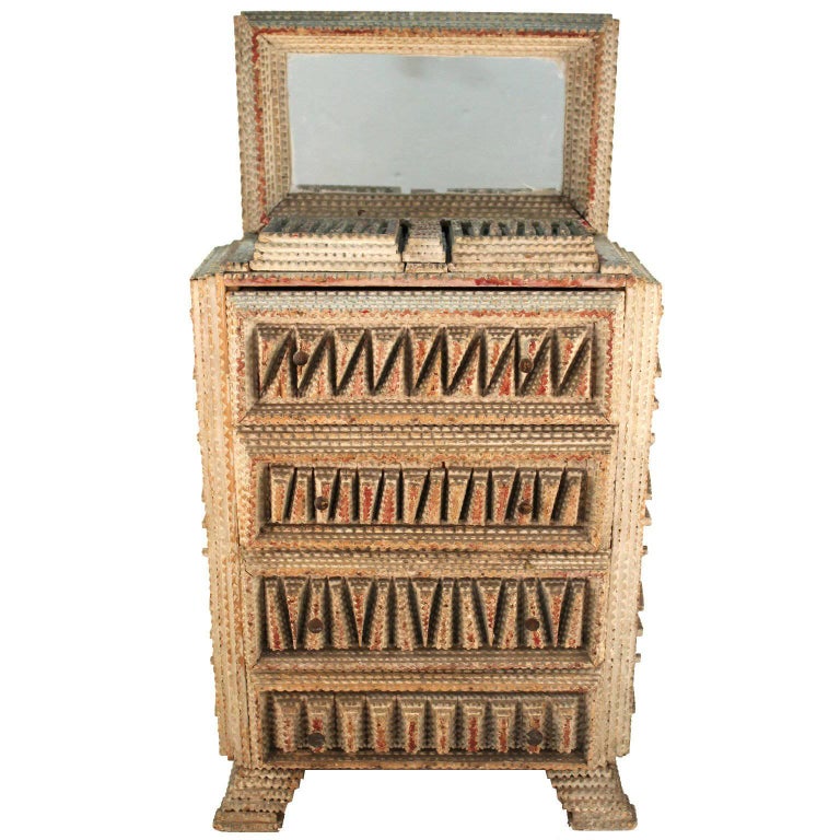 American Folk Art Tramp Art Miniature Wooden Dresser For Sale At 1stdibs