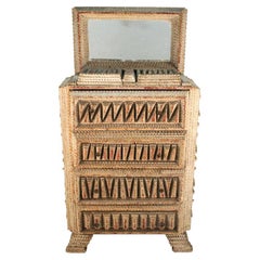 Antique American Folk Art Tramp Art Miniature Wooden Dresser