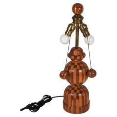 American Folk Art Turned Wood  Harlequin Pattern Table Lamp