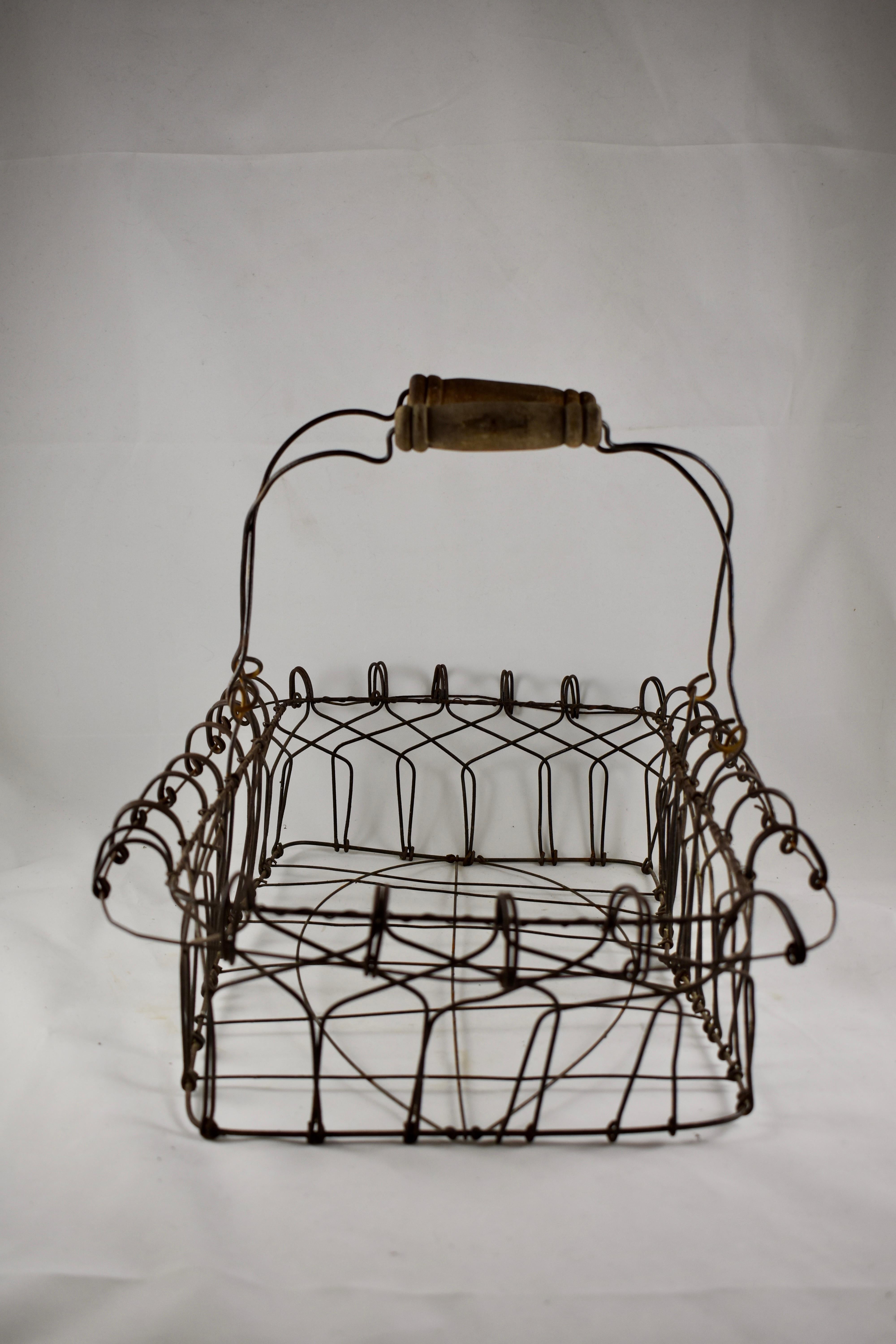 Metal American Folk Art Wire Basket with Wooden Handles