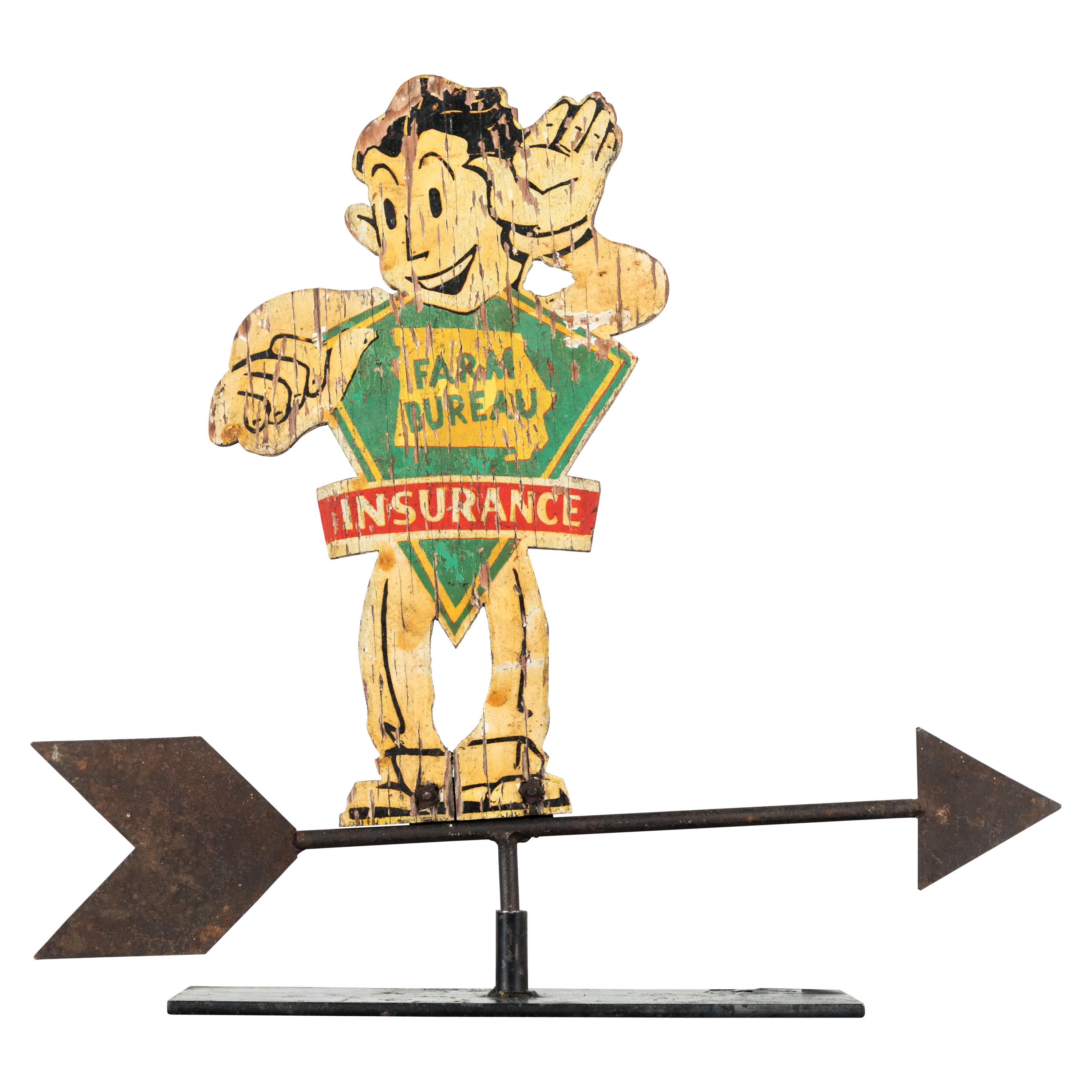 Panneau publicitaire de girouette en bois et en fer d'art populaire américain du Bureau de ferme