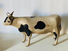 American Folk Art Wood Cow Sculpture Signed