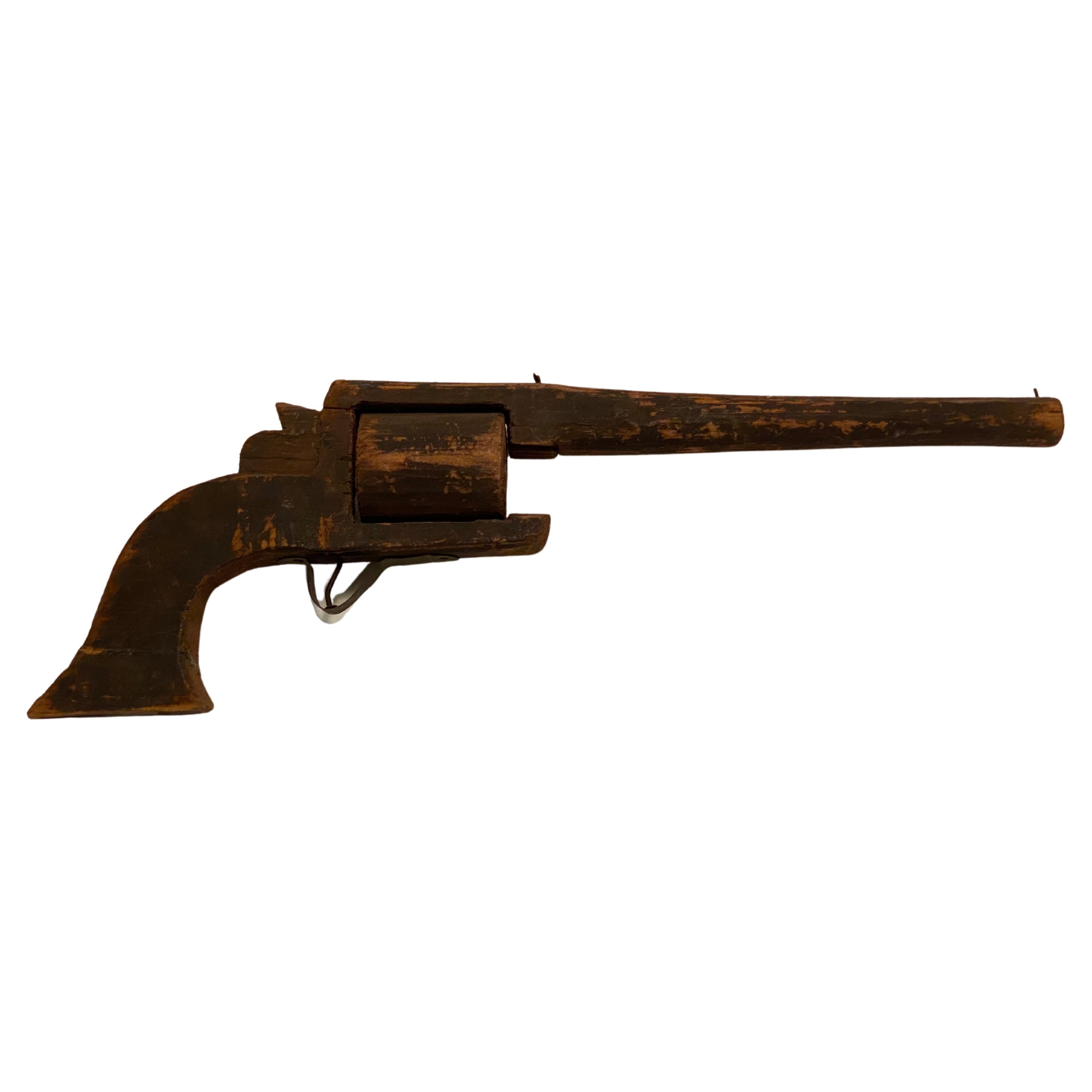 American Folk Art Wood Six Shooter Revolver