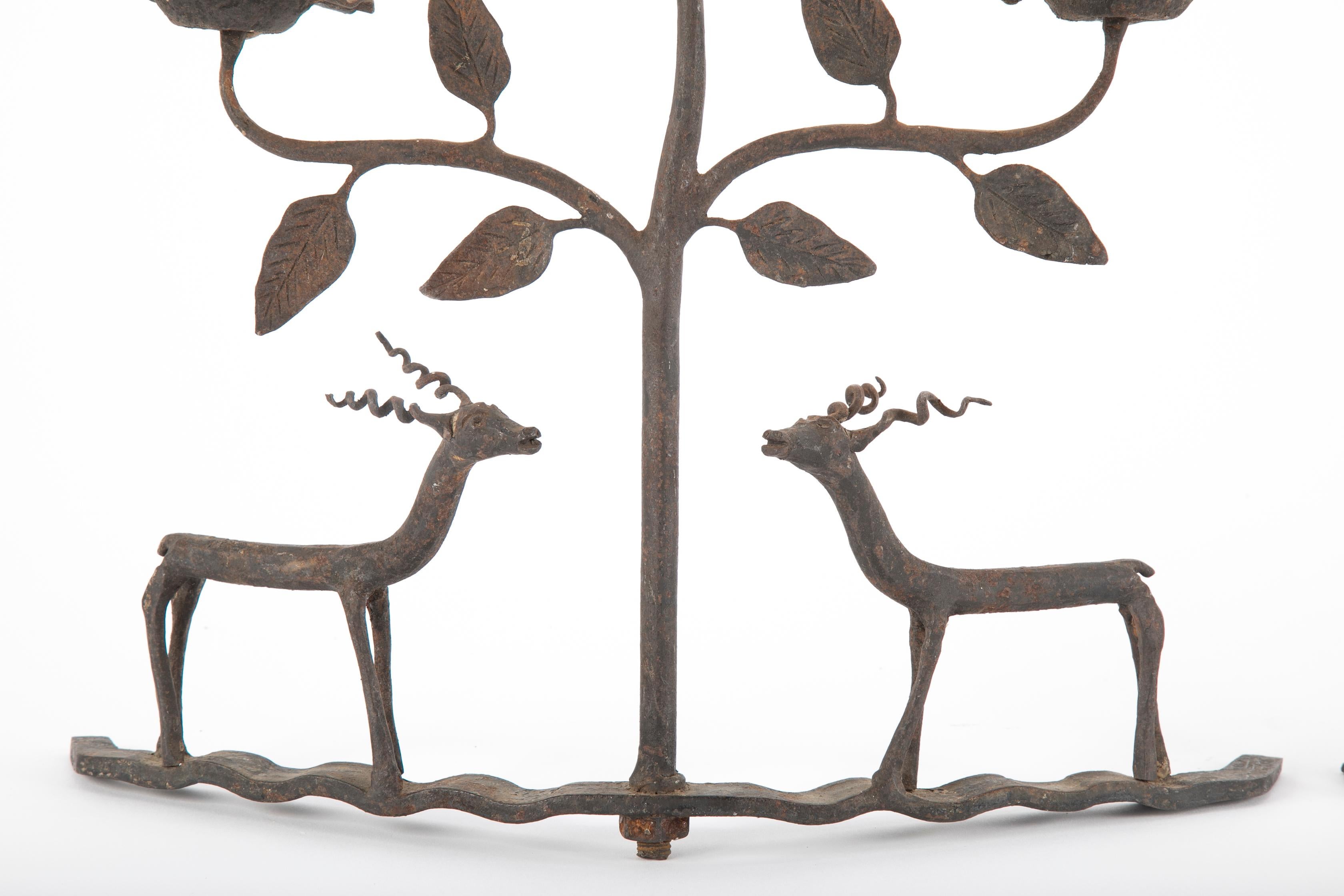 Mid-20th Century American Folk Art Wrought Iron Candlesticks Depicting Deer