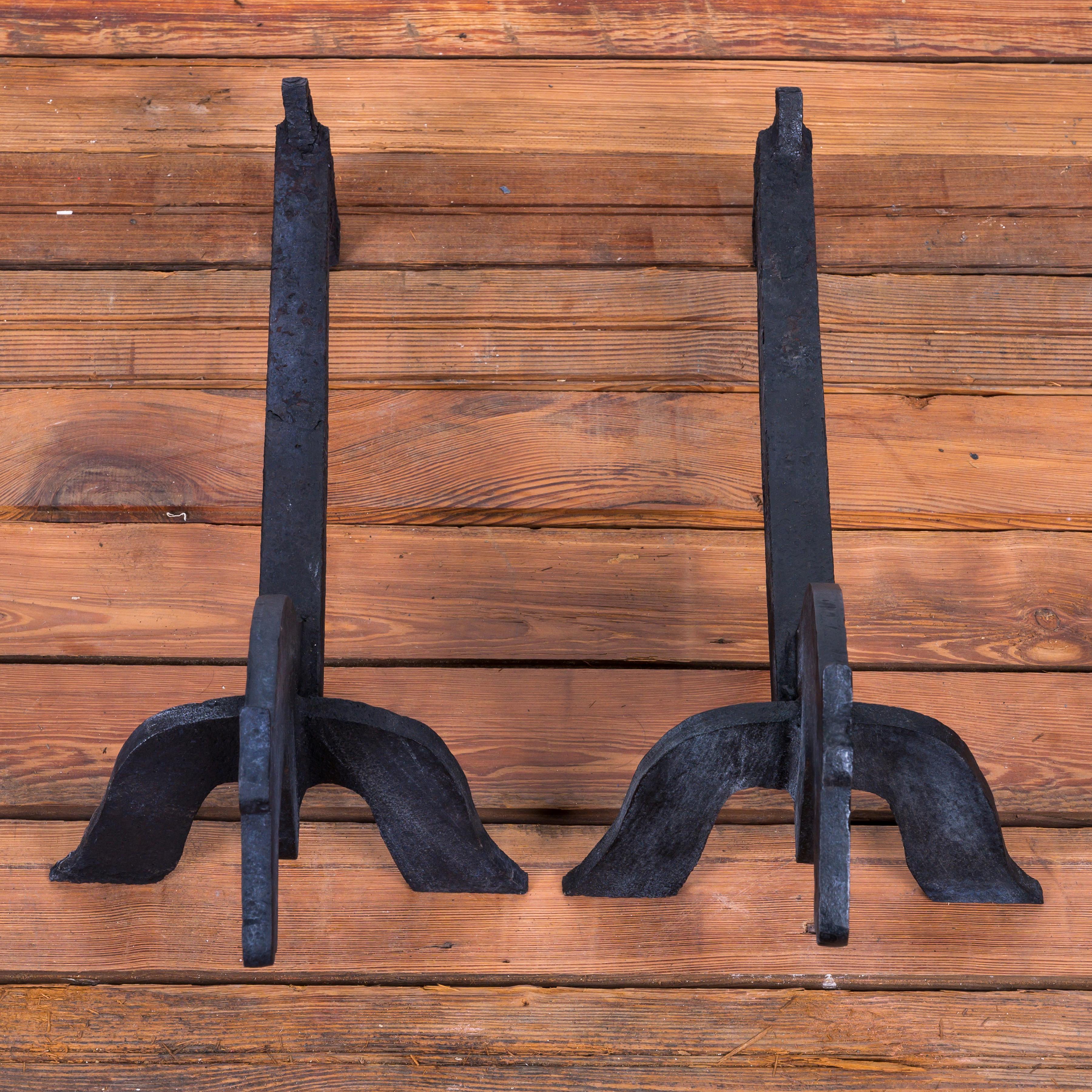American Folk Art Wrought Iron Horse Andirons For Sale 1