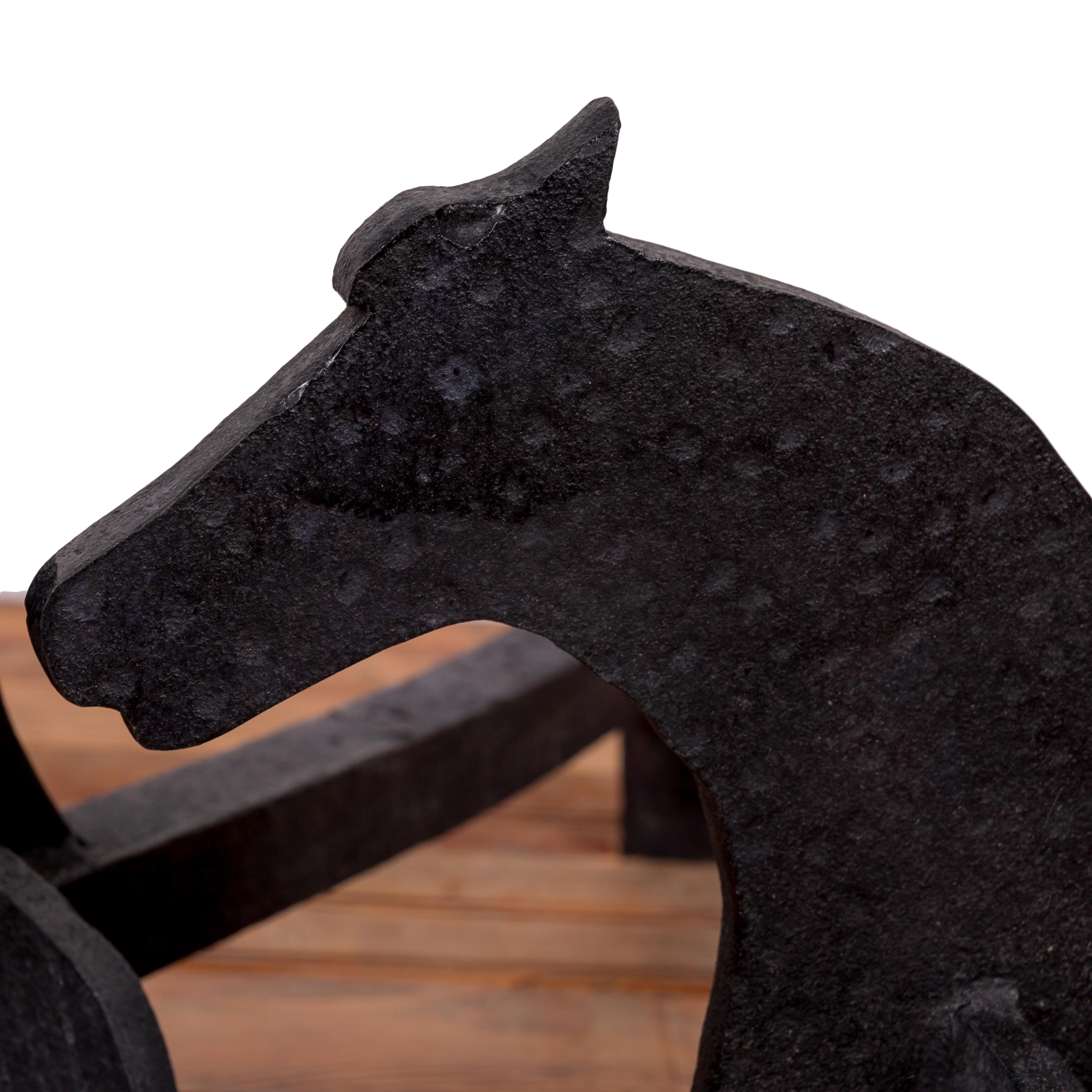 American Folk Art Wrought Iron Horse Andirons For Sale 2