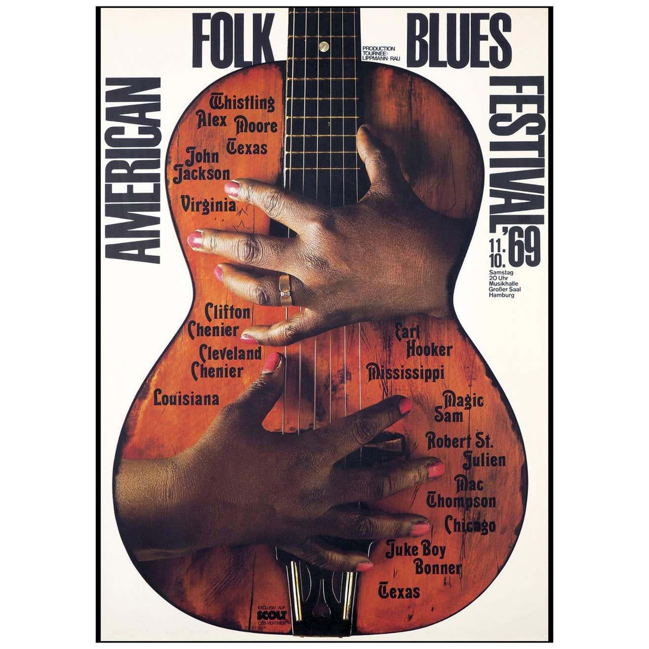 Amerikanisches Folk Blues Festival, Poster Gunther Kieser im Zustand „Hervorragend“ im Angebot in Brooklyn, NY