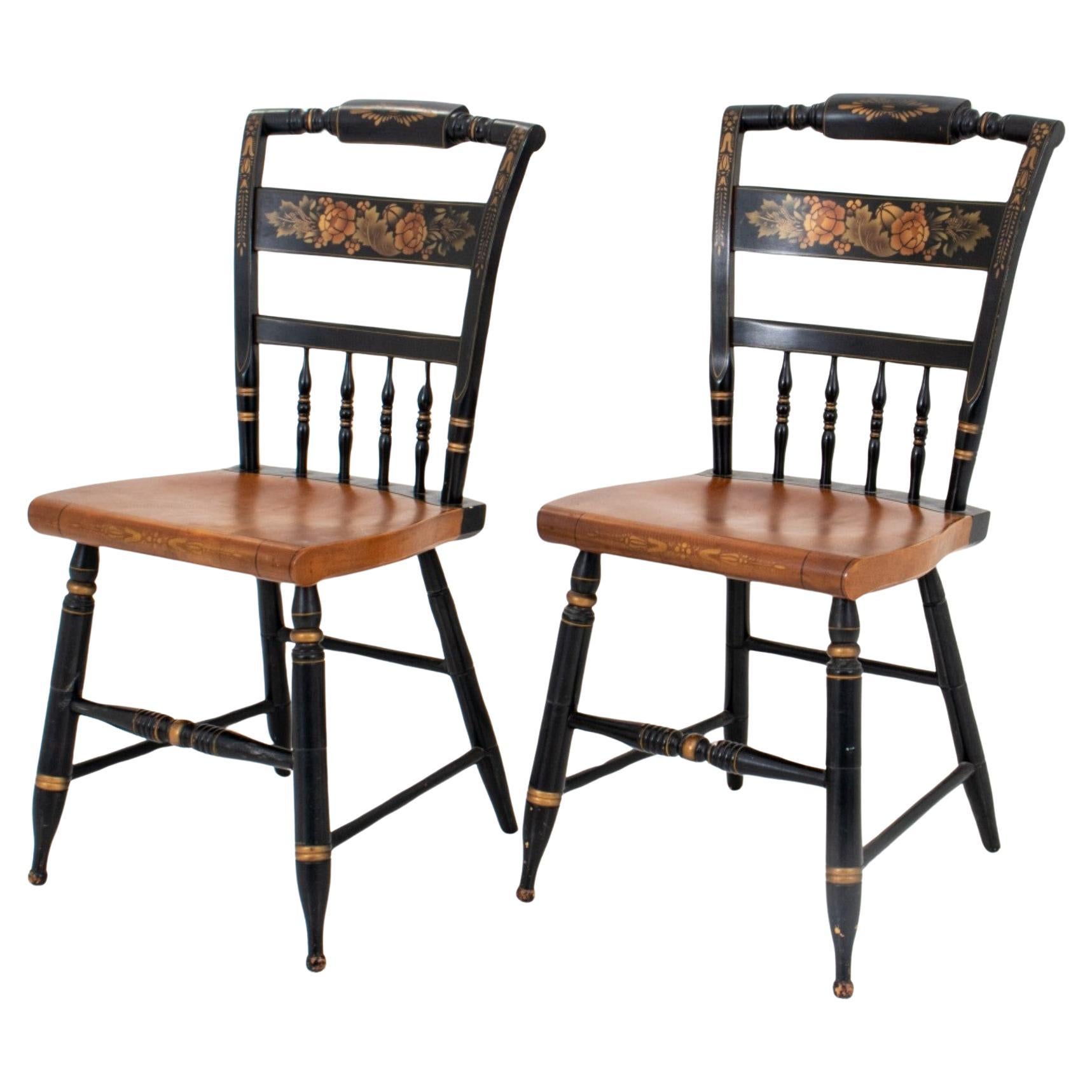 American Folk Style Stenciled Side Chairs For Sale
