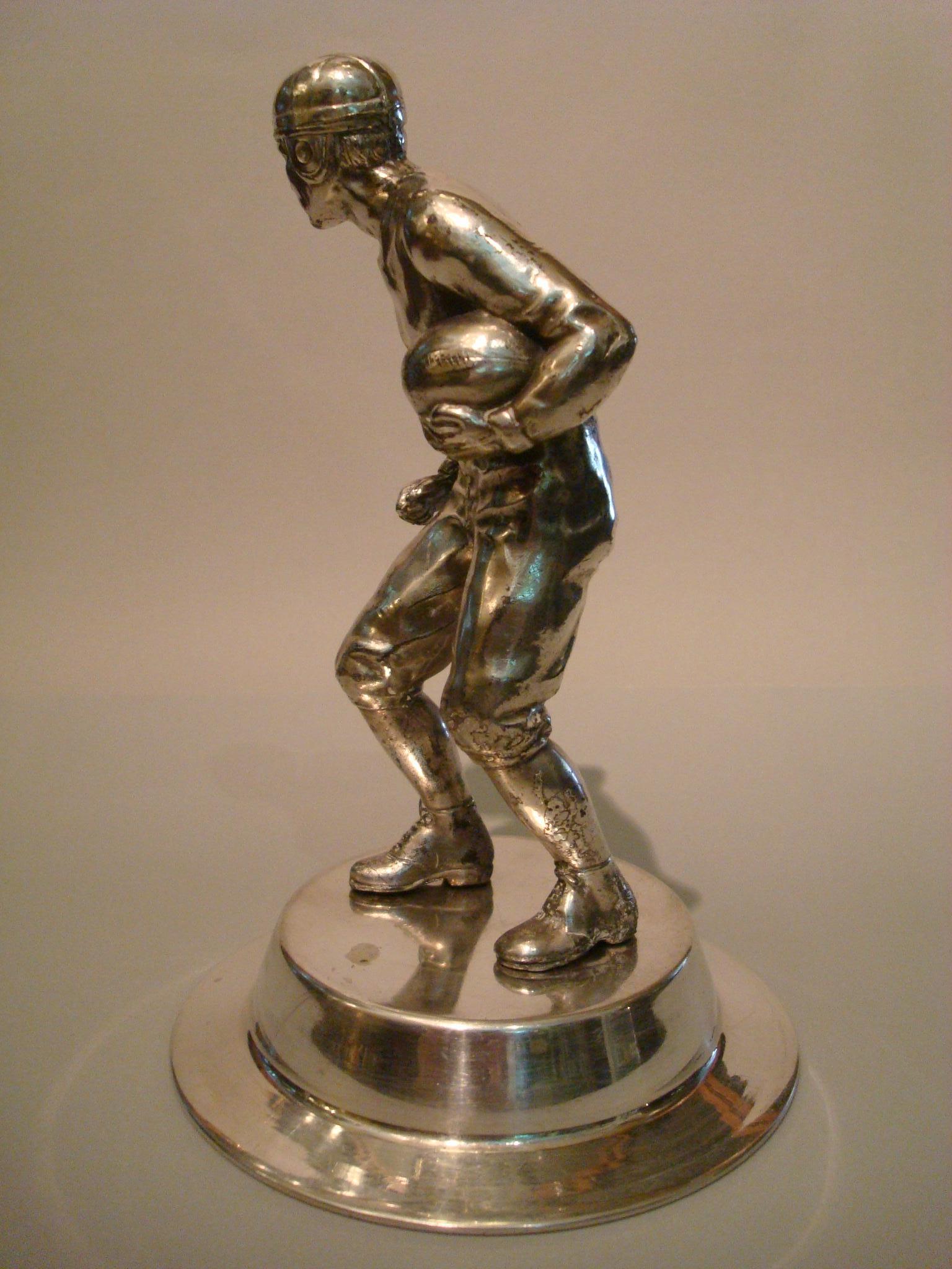 American Football Sculpture/Trophy, Desk Piece, Silvered Metal, 1930s 3