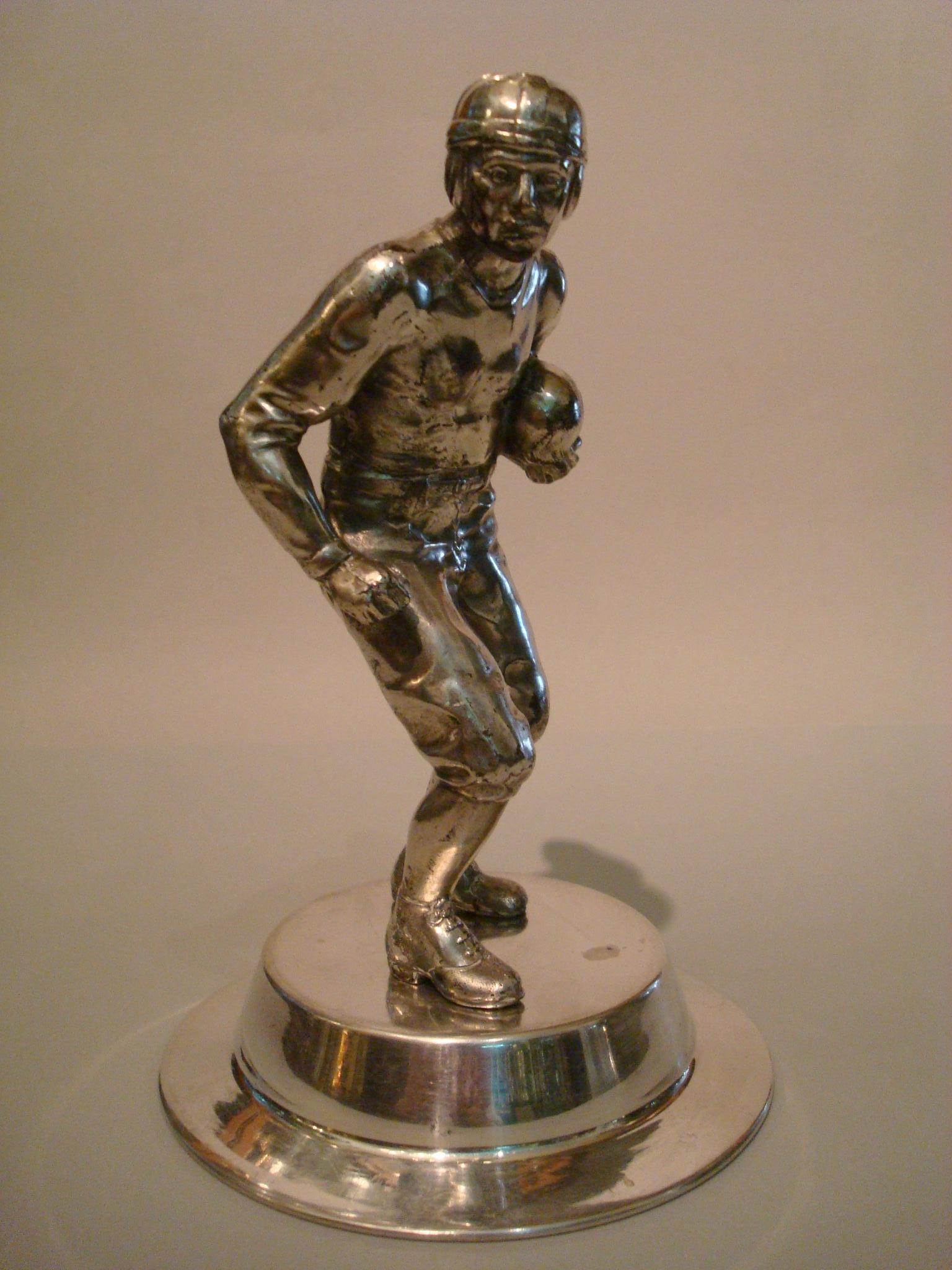 Mid-Century Modern American Football Sculpture/Trophy, Desk Piece, Silvered Metal, 1930s