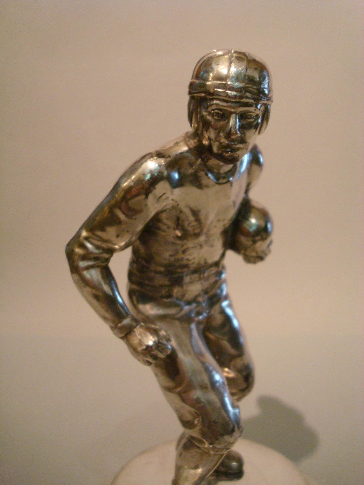 Argentine American Football Sculpture/Trophy, Desk Piece, Silvered Metal, 1930s