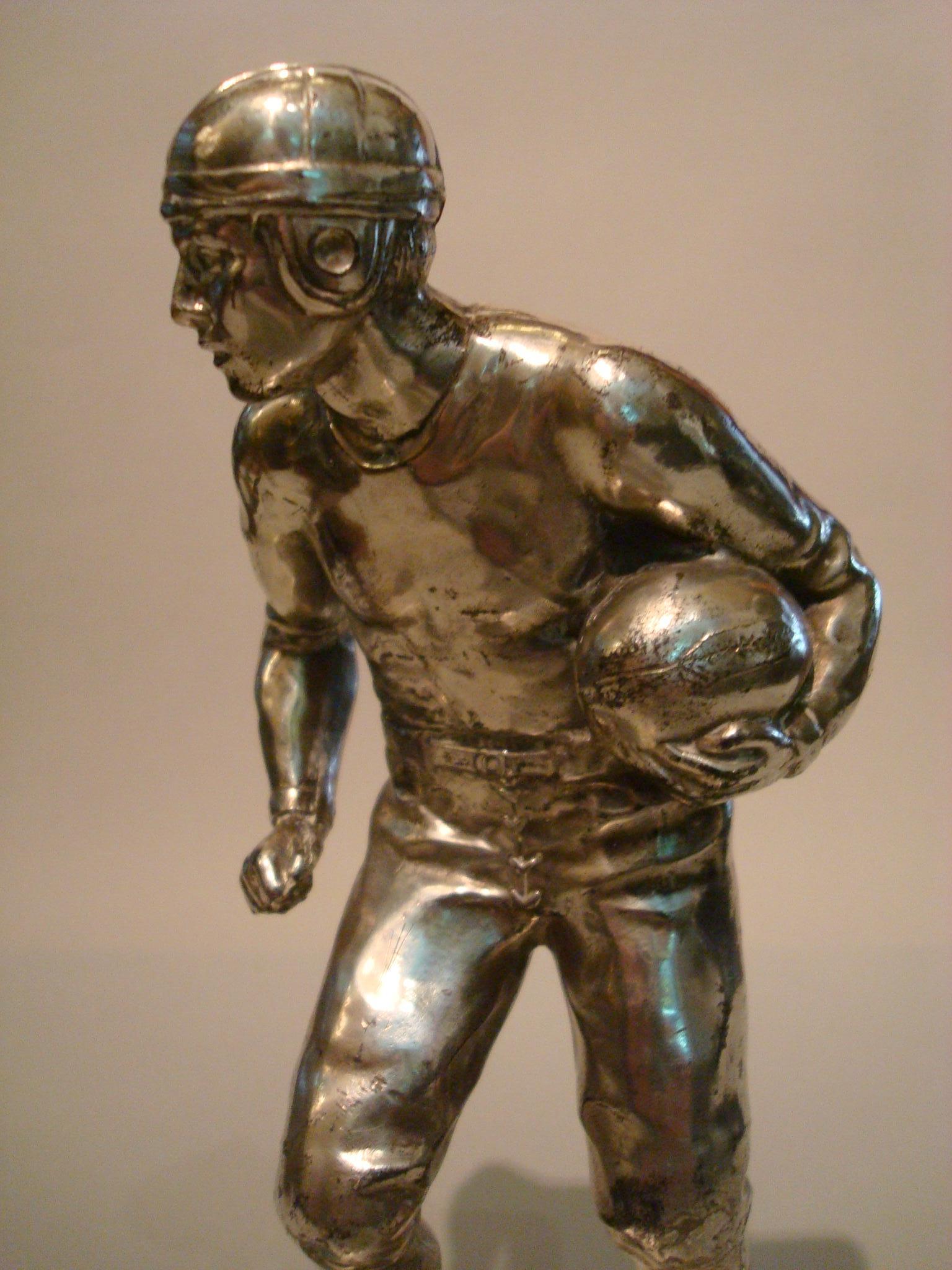20th Century American Football Sculpture/Trophy, Desk Piece, Silvered Metal, 1930s