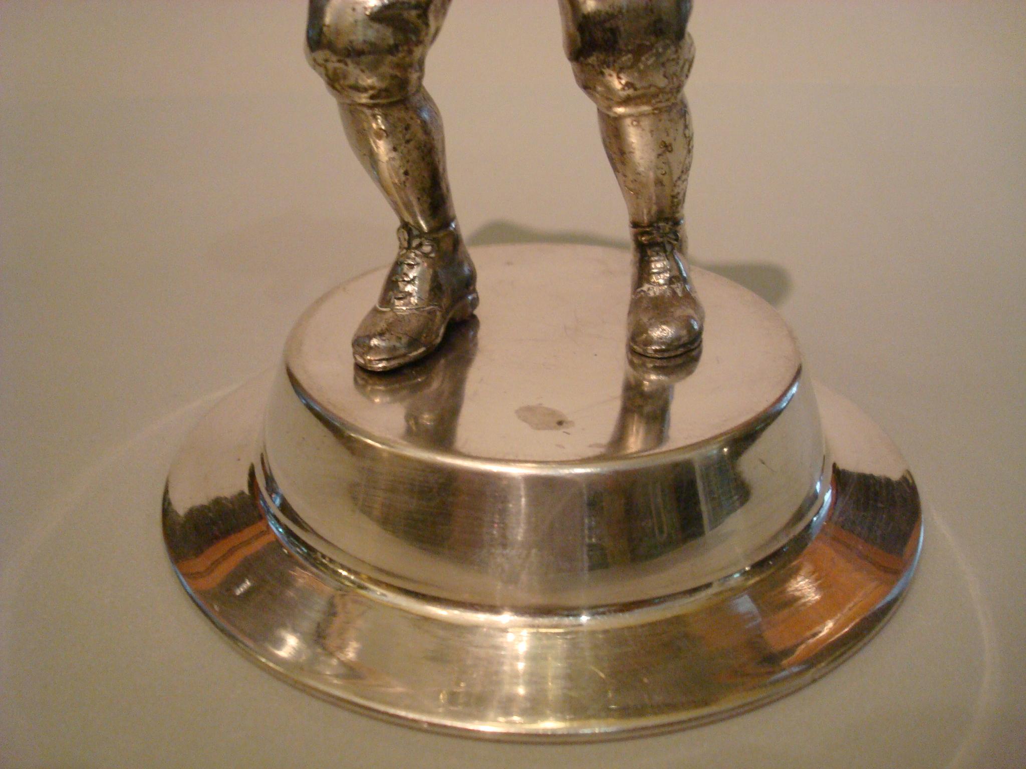 American Football Sculpture/Trophy, Desk Piece, Silvered Metal, 1930s 1
