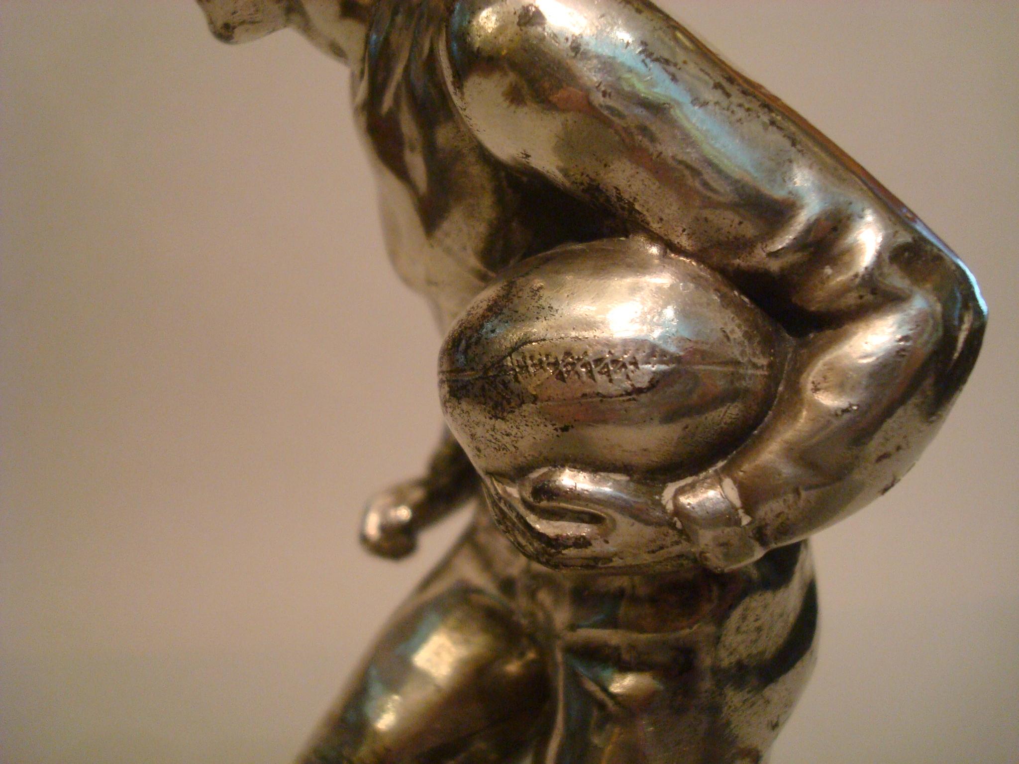 American Football Sculpture/Trophy, Desk Piece, Silvered Metal, 1930s 2