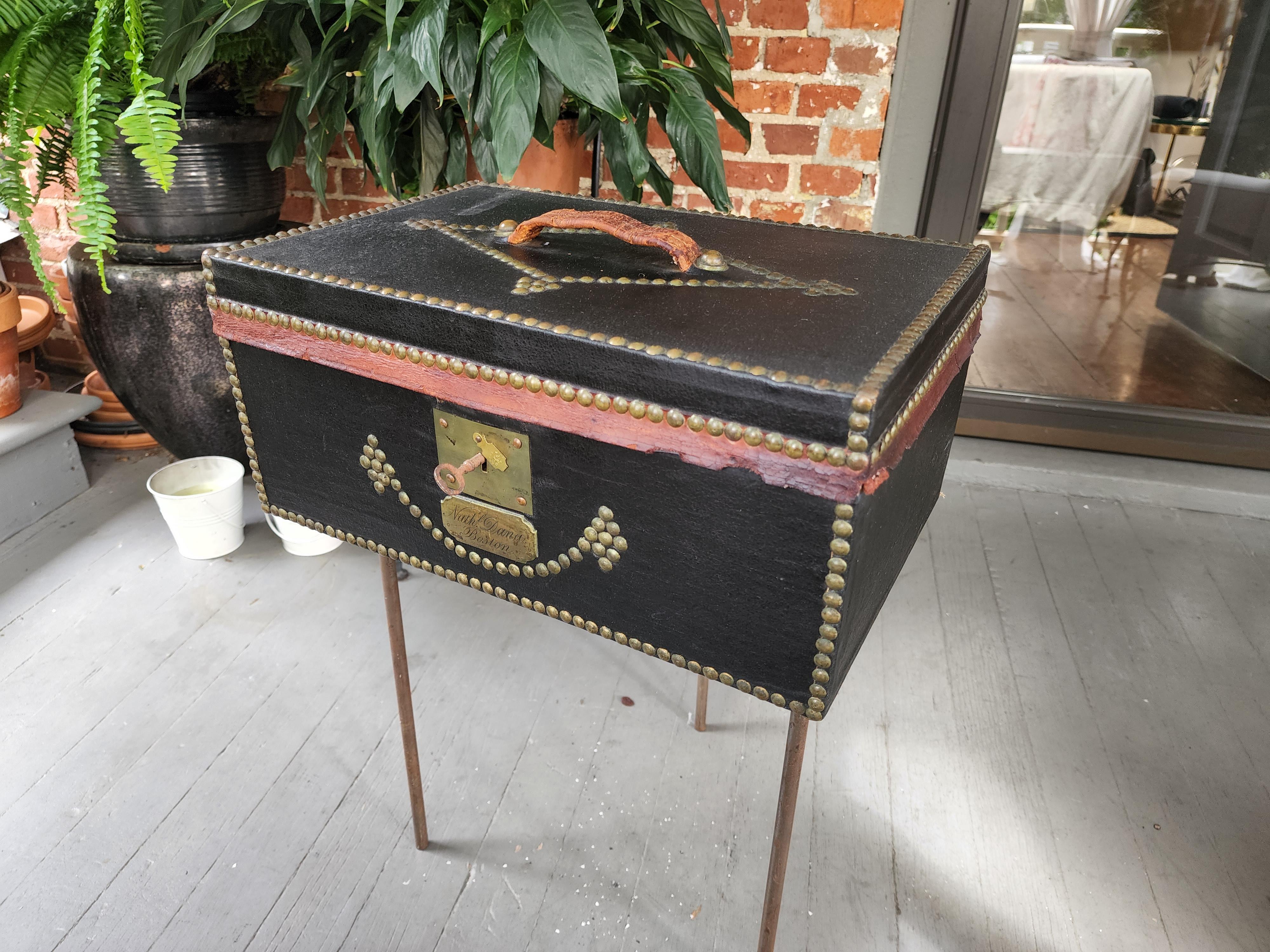 Made by Atkins A Clark of Boston Mass. This document
box is in an amazing state of preservation. It retains the original
key, makers label and the brass plaque bearing the name
of Nathaniel Dana. Mr. Dana was a partner in Dana Brothers
a commission