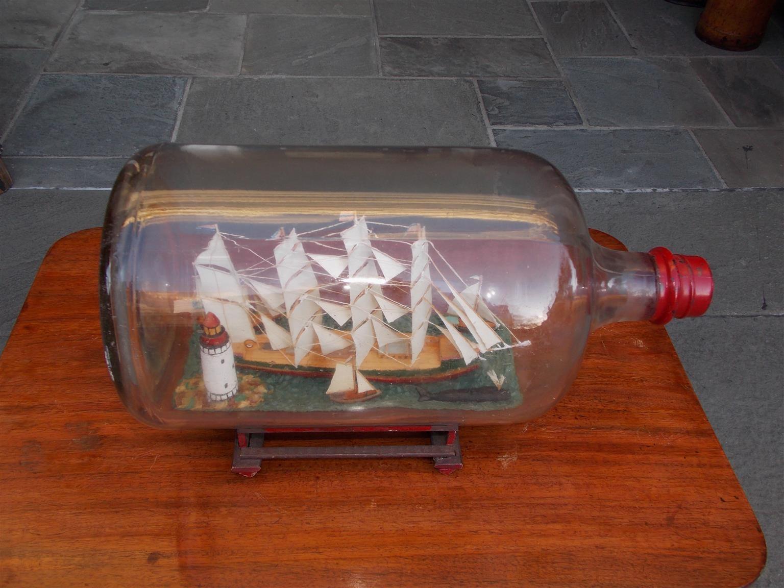 American Four Masted Clipper Ship in Bottle on Original Stand, Circa 1880 In Excellent Condition In Hollywood, SC