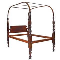 American Four Poster "Field" Bed w/ Arched Canopy, Carved & Turned Posts, c 1815