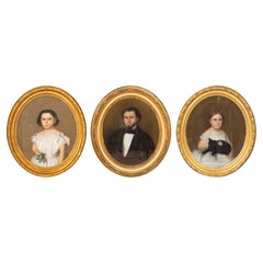 Amerikanische gerahmte Pastellporträts von Asa Porter Morse und zwei Töchtern