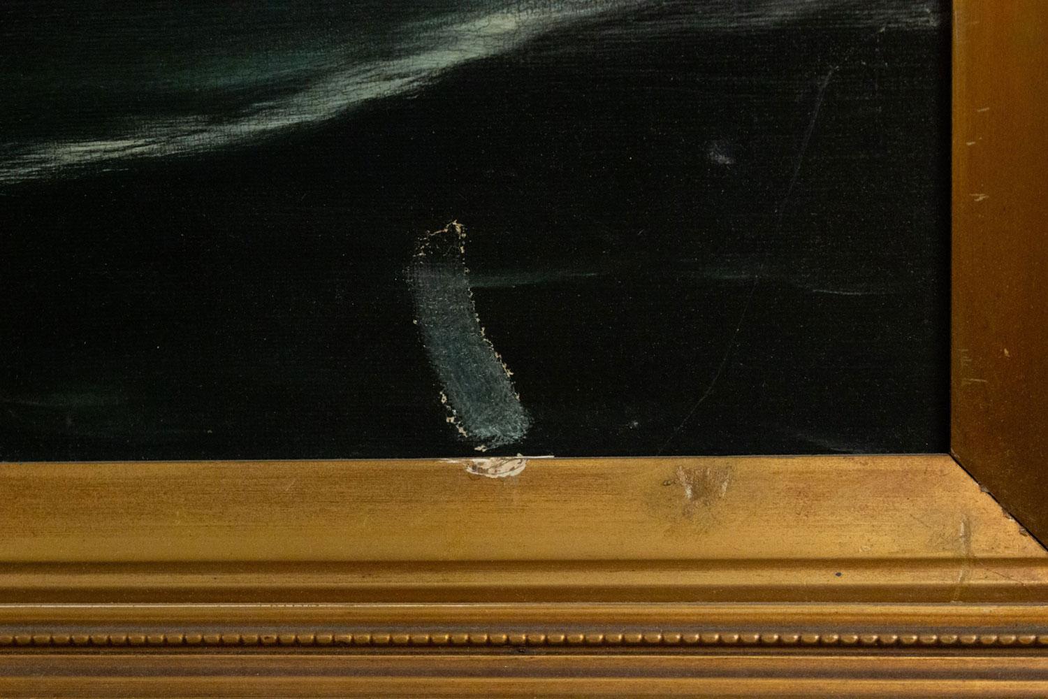 Rustique Peinture de paysage marin d'un cargo américain en vente