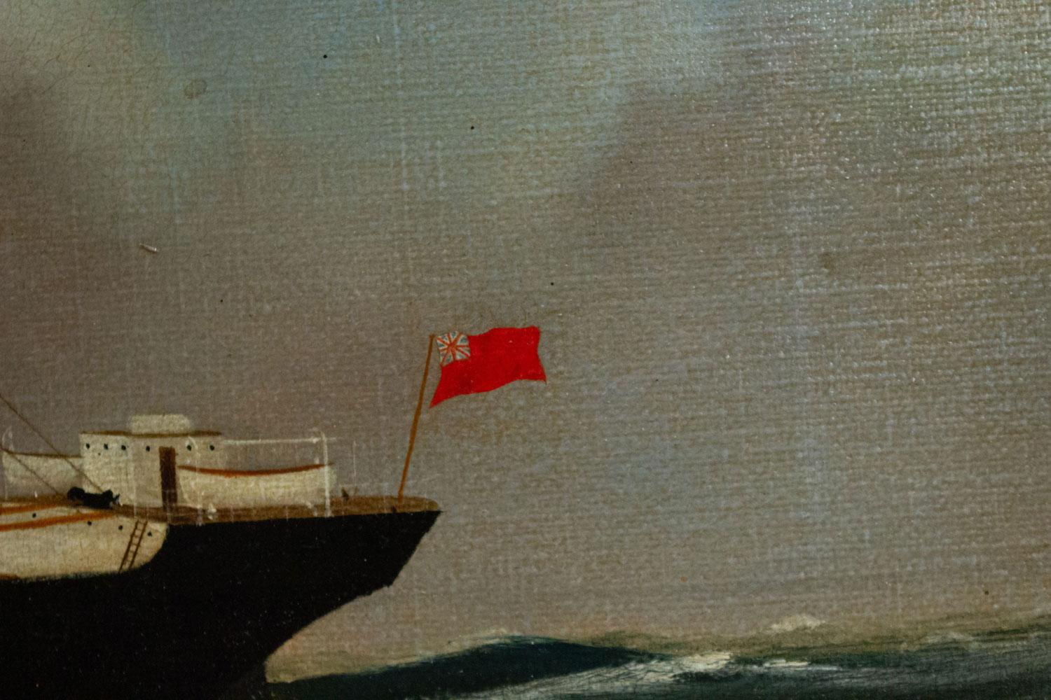 Peinture de paysage marin d'un cargo américain Bon état - En vente à Queens, NY