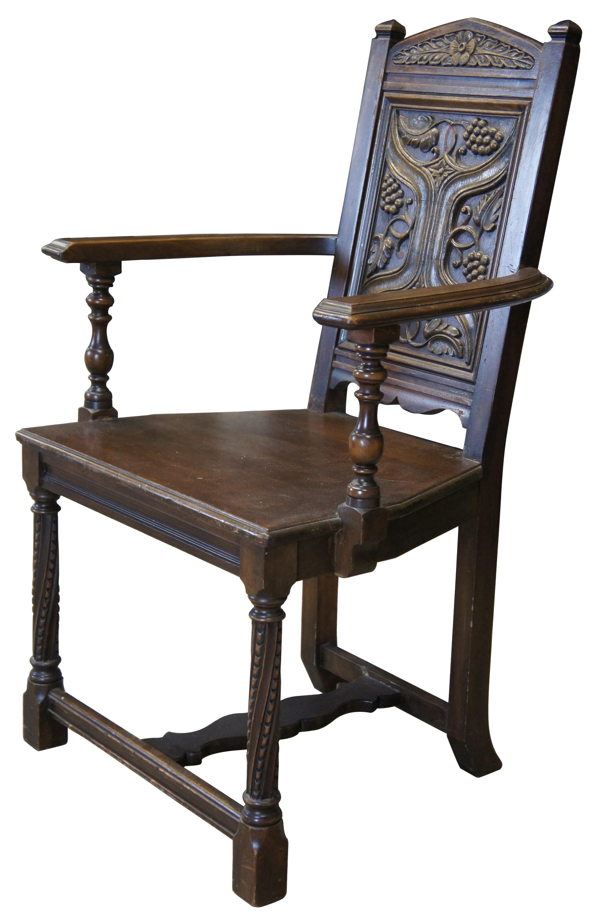 American Furniture Company Gothic or Spanish Renaissance Revival armchair. Operating out of Batesville Indiana since 1899, they worked closely and collaborated in part with Romweber. Specializing in high grade bedroom suites and furniture. Made from