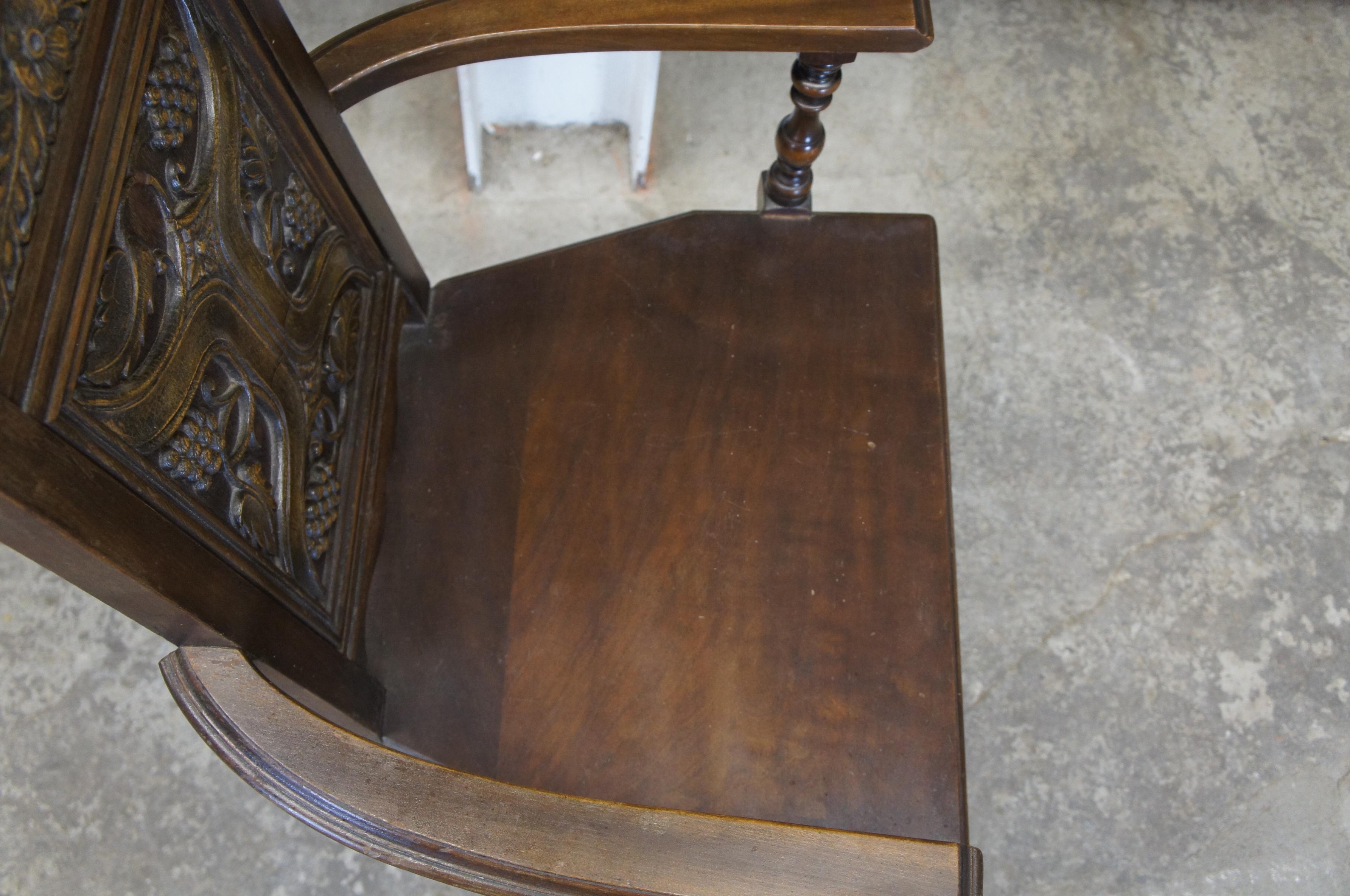 American Furniture Antique Gothic Revival Carved Walnut Office Desk Armchair In Good Condition In Dayton, OH