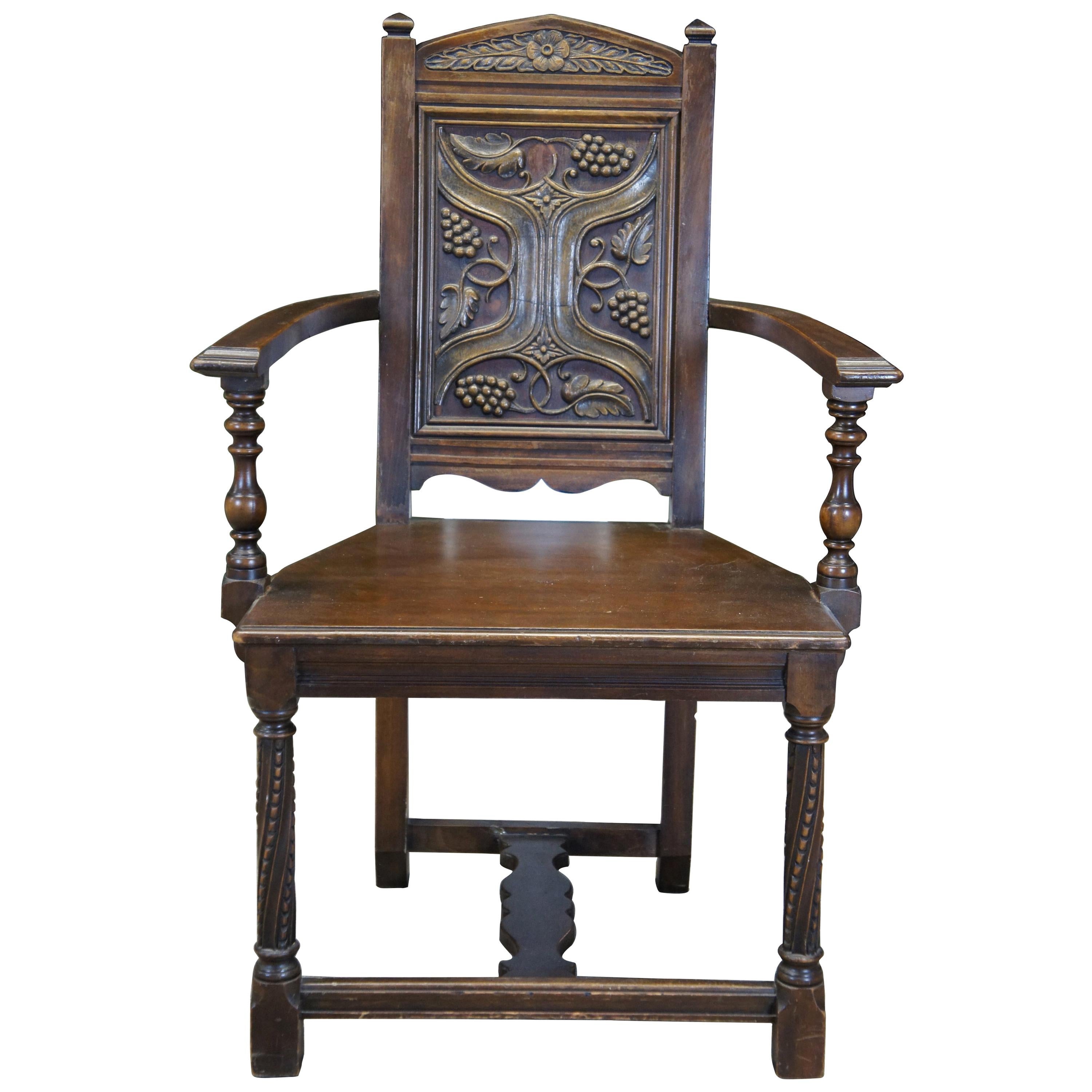 American Furniture Antique Gothic Revival Carved Walnut Office Desk Armchair