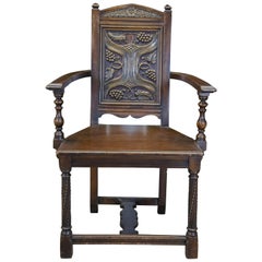 American Furniture Vintage Gothic Revival Carved Walnut Office Desk Armchair