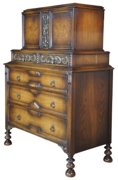 American Furniture Company Gothic Revival Oak Tallboy Dresser Chest of Drawers