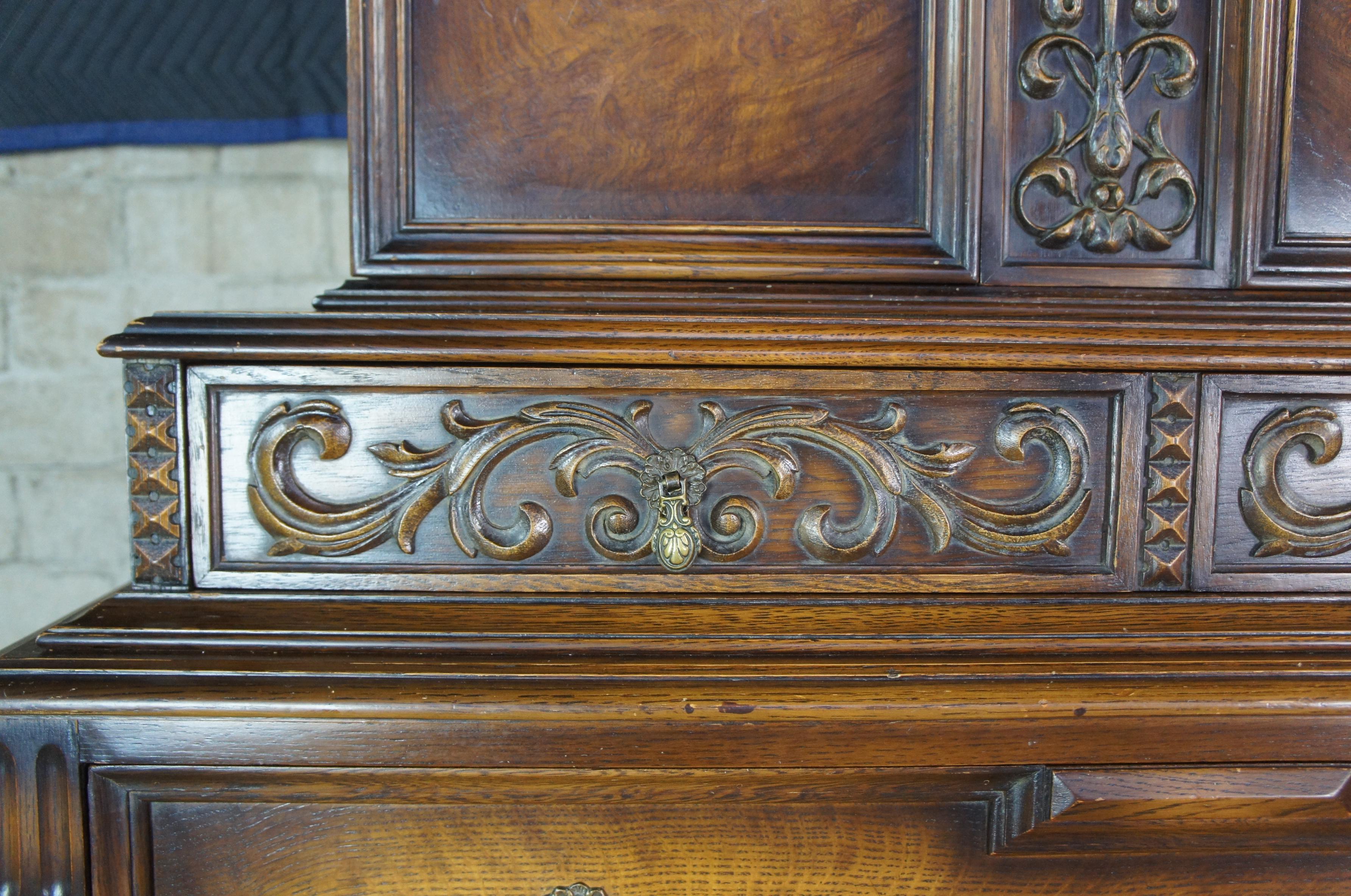 American Furniture Company Gothic Revival Oak Tallboy Dresser Chest of Drawers For Sale 1