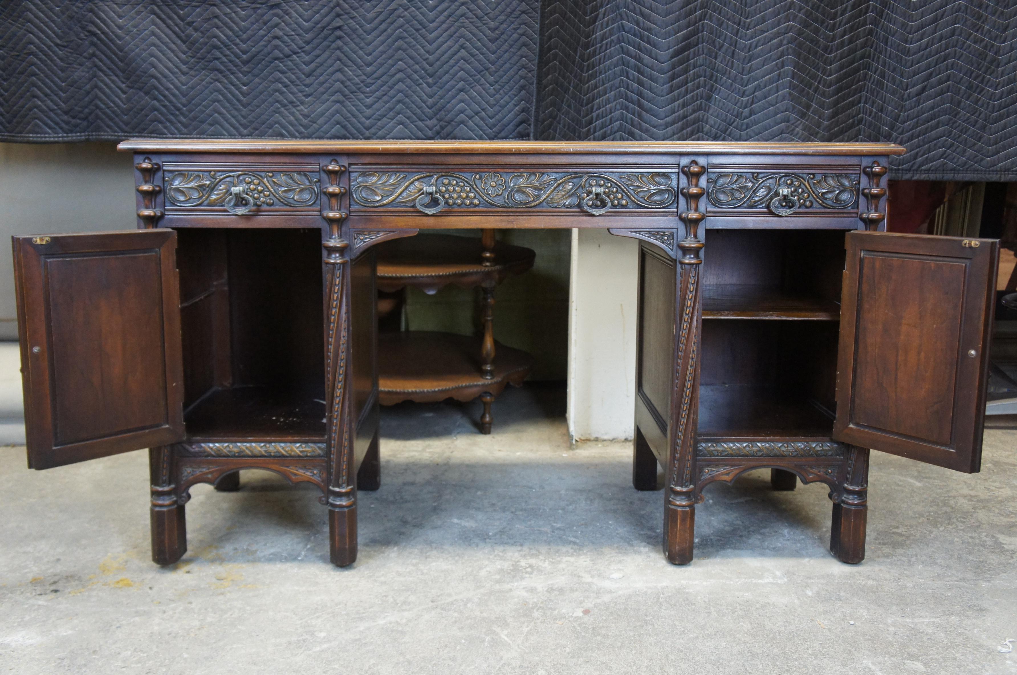 American Furniture Gothic Revival Walnut Burl Vanity Desk Mirror Dressing Table 4