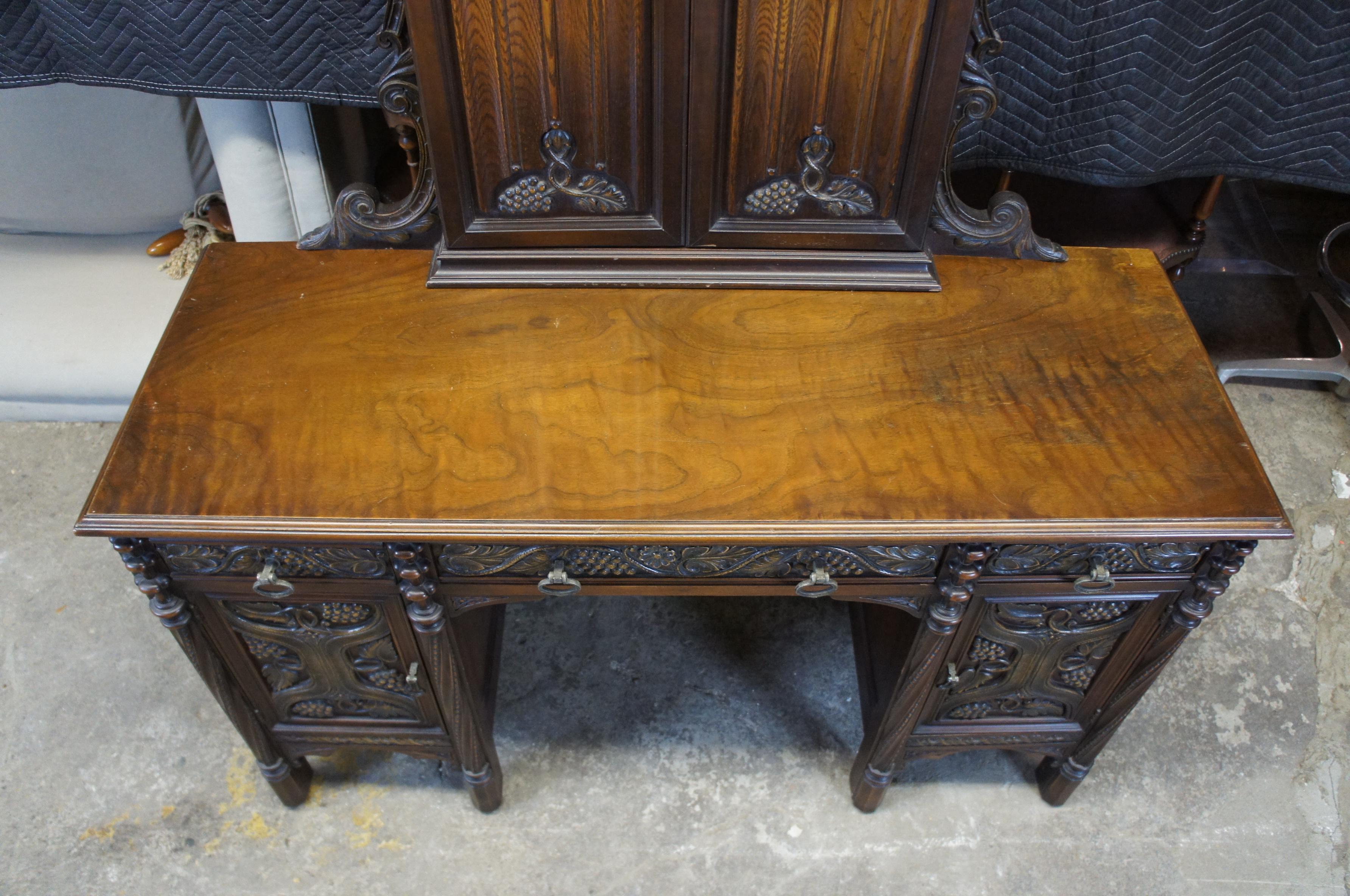 Mid-20th Century American Furniture Gothic Revival Walnut Burl Vanity Desk Mirror Dressing Table