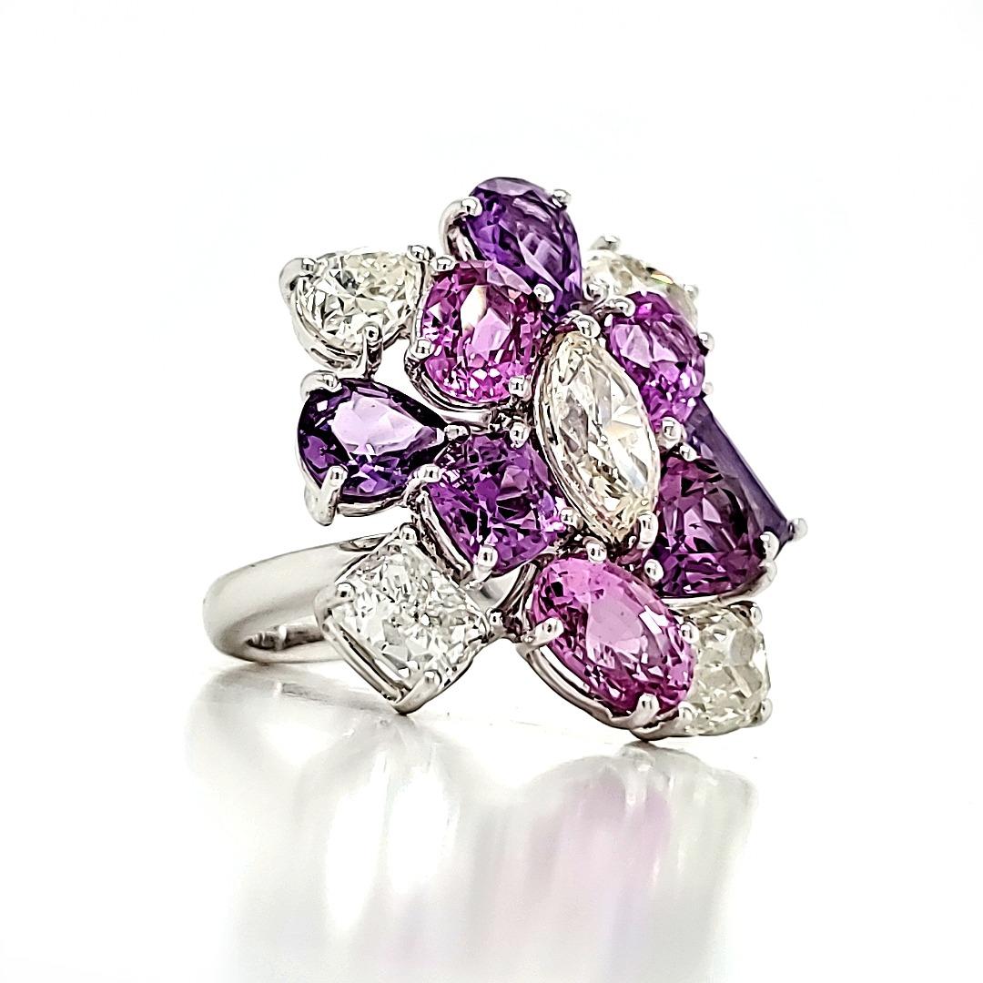 Contemporary GIA Certified No Heat Pink/Purple Sapphire Diamond Engagement Ring For Sale