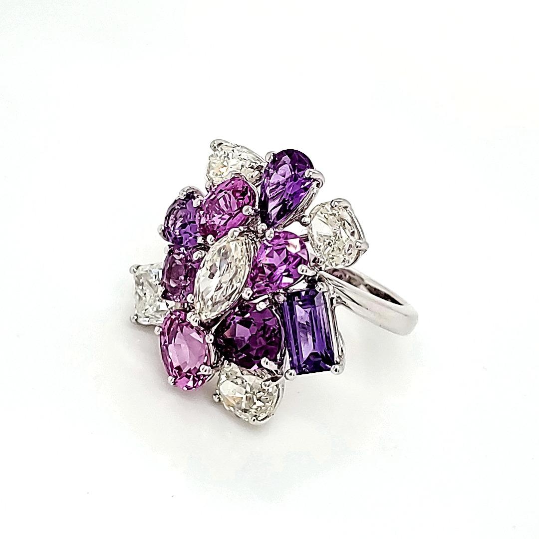 Mixed Cut GIA Certified No Heat Pink/Purple Sapphire Diamond Engagement Ring For Sale