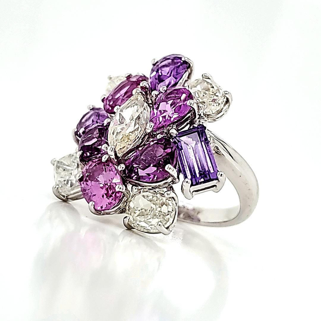 GIA Certified No Heat Pink/Purple Sapphire Diamond Engagement Ring In New Condition For Sale In Hong Kong, HK