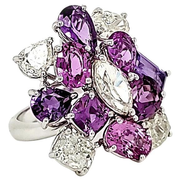 GIA Certified No Heat Pink/Purple Sapphire Diamond Engagement Ring For Sale