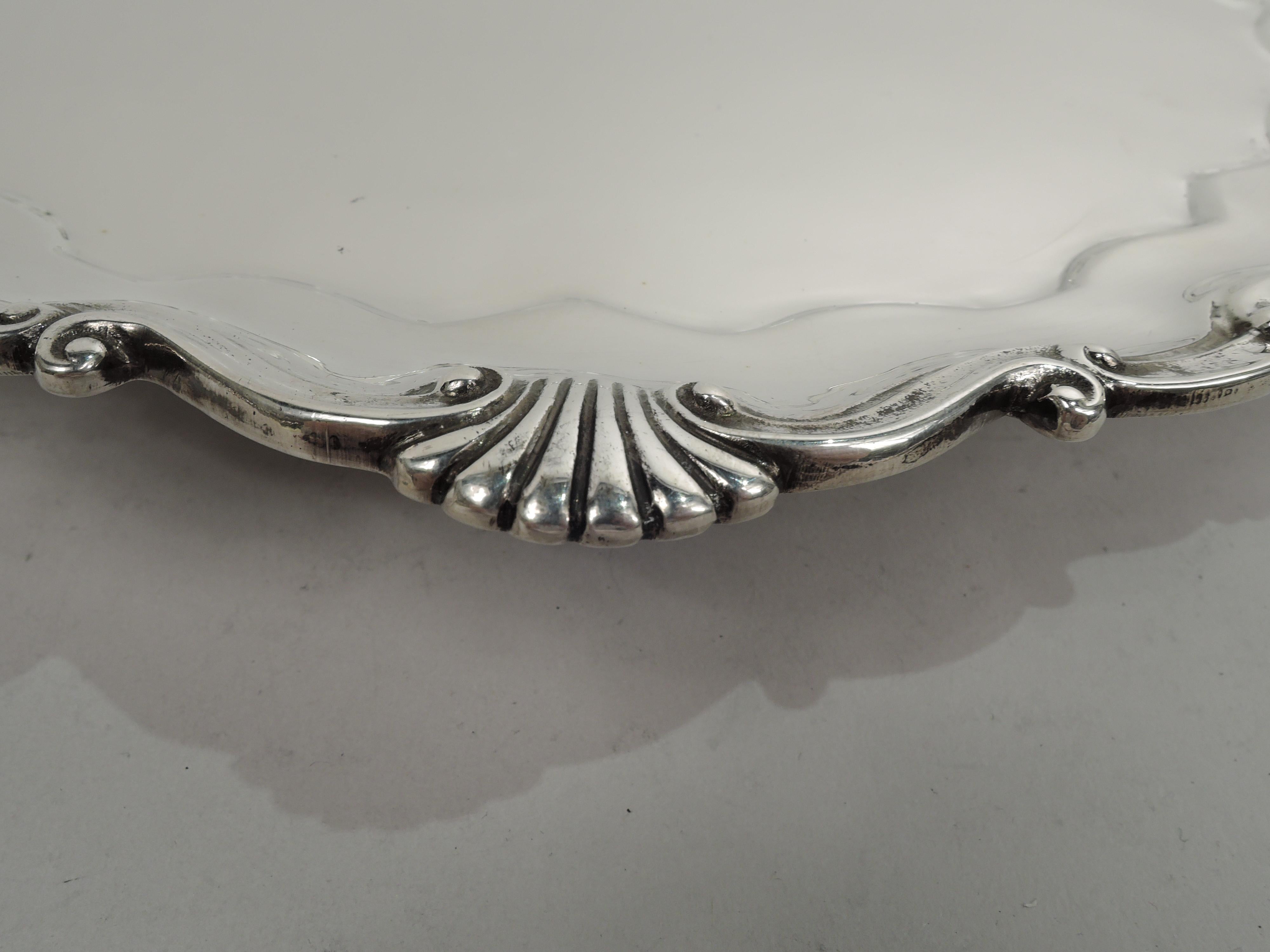 American Georgian Sterling Silver Hand-Made Scroll & Shell Salver Tray In Good Condition In New York, NY